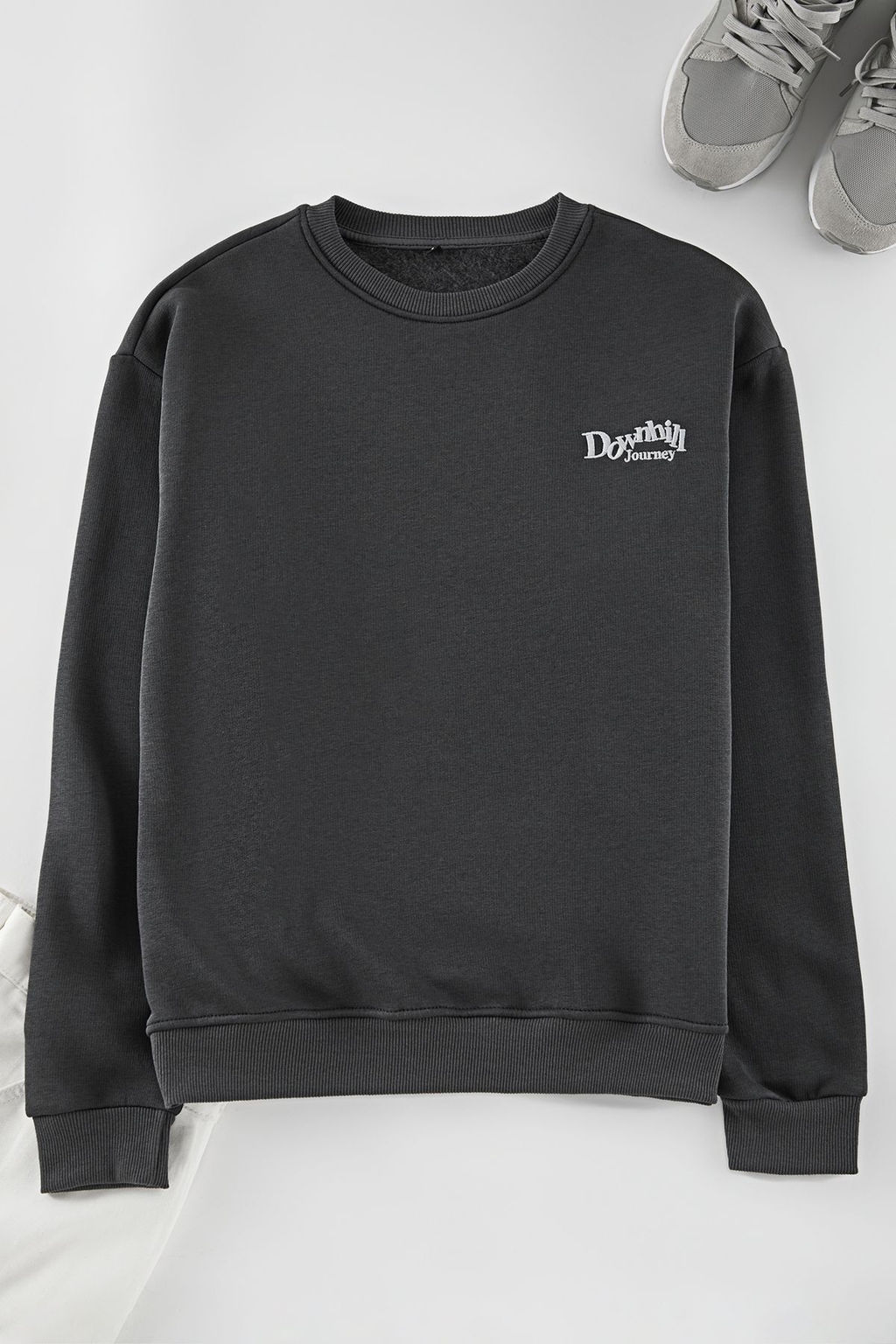 Antrasit Oversize/Genis Kesim Onu Nak?sl? Arkas? Bask?l? Ici Polarl? Sweatshirt TMNAW25SW00014 - Trendyolmilla фото 4