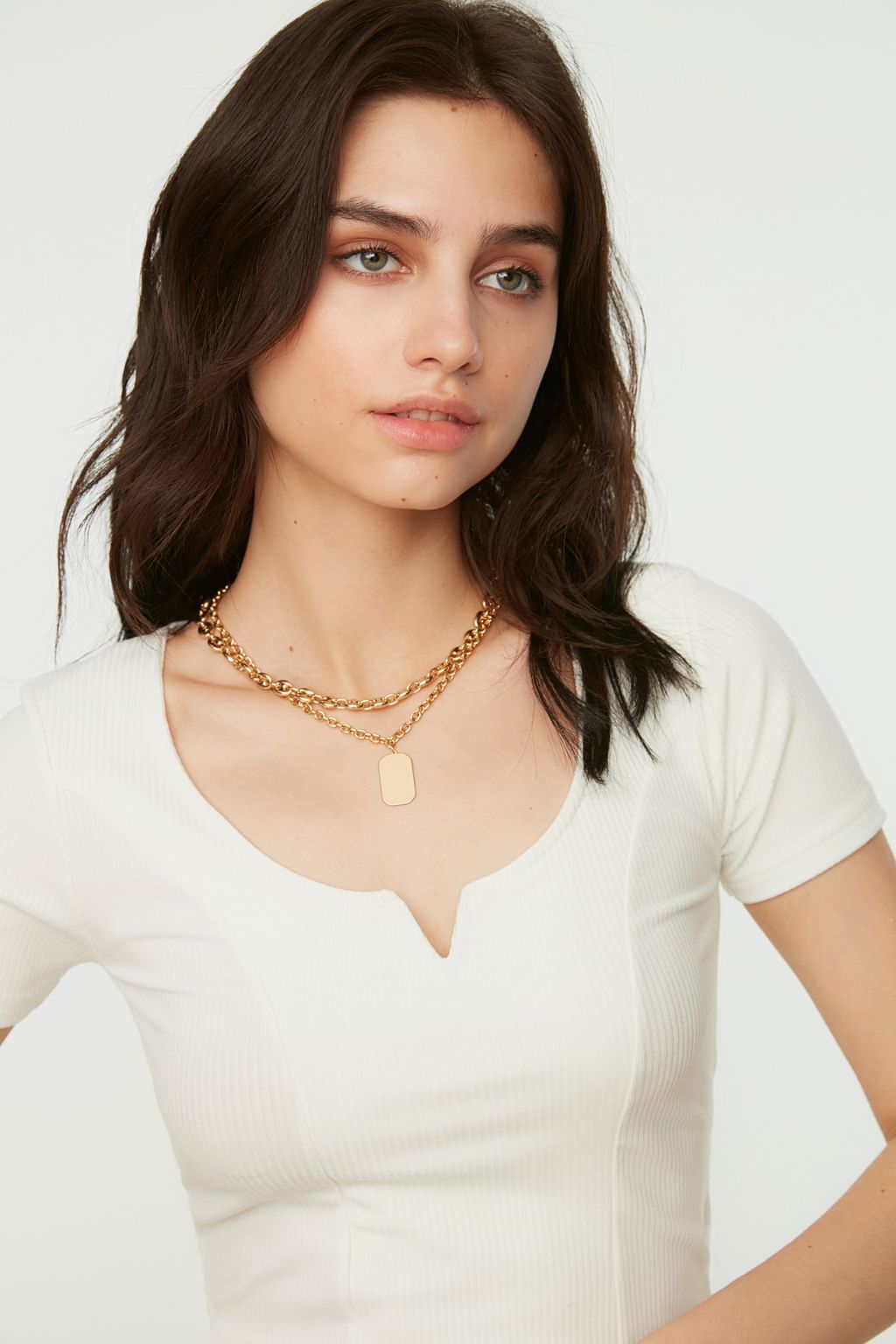 Ekru Havuz Yaka Detayl? Fitted/Vucuda Oturan Fitilli Esnek Crop Orme Bluz TWOSS20BZ1356 - Trendyolmilla фото 3