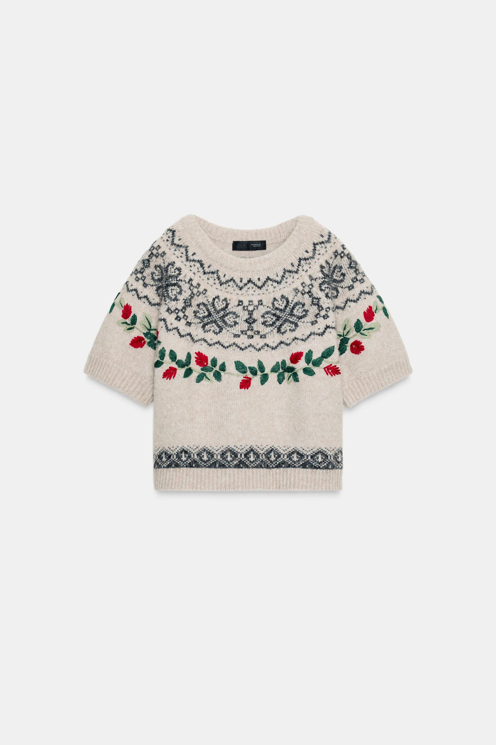 SHORT SLEEVE JACQUARD EMBROIDERED JUMPER - Zara фото 6