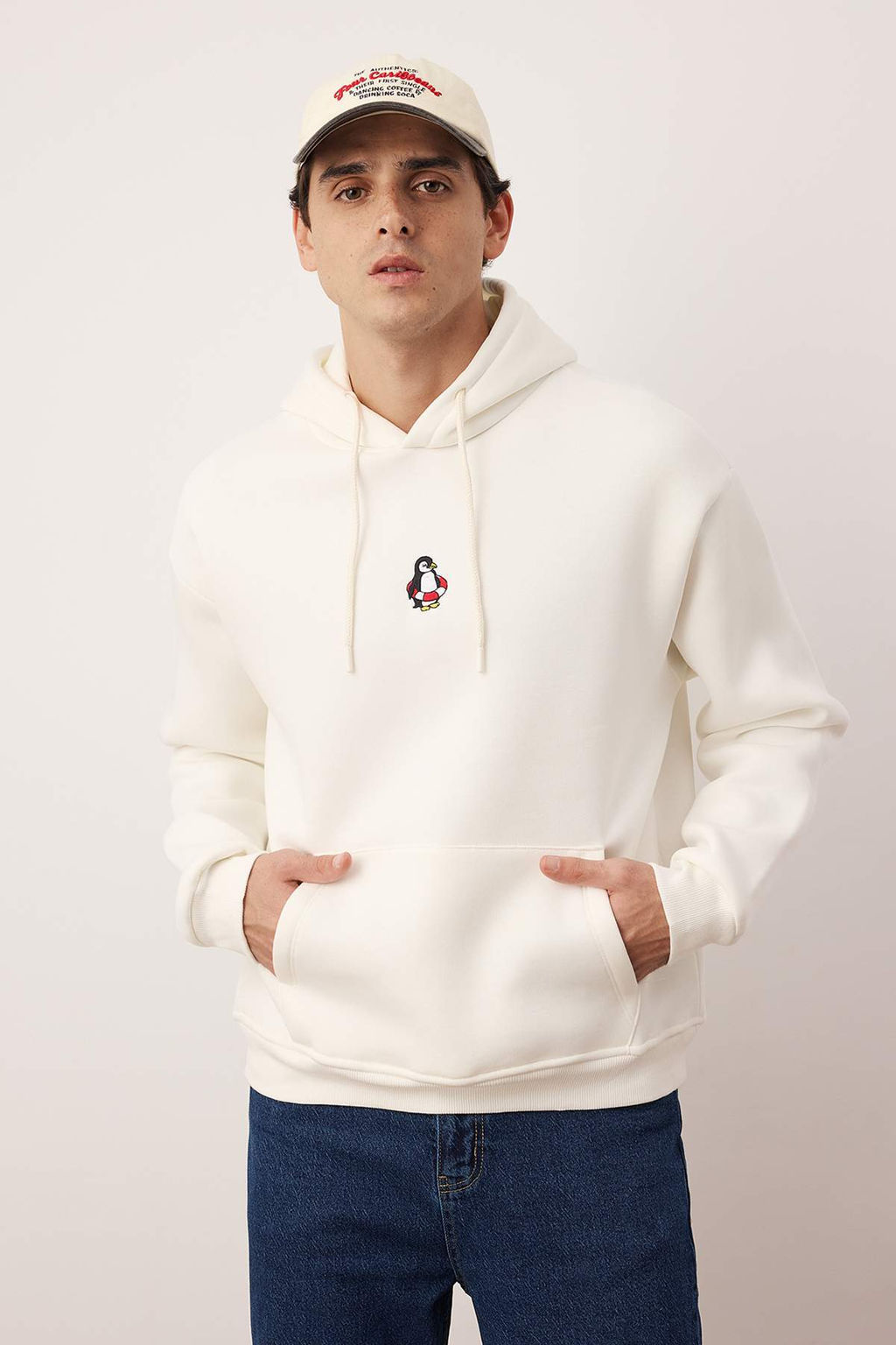 TRENDYOL MAN Indigo Regular/Normal Kesim Kapusonlu Ici Polar/S?cak Tutan Kurt Nak?sl? Sweatshirt TMNAW24SW00018 - Trendyolmilla фото 34