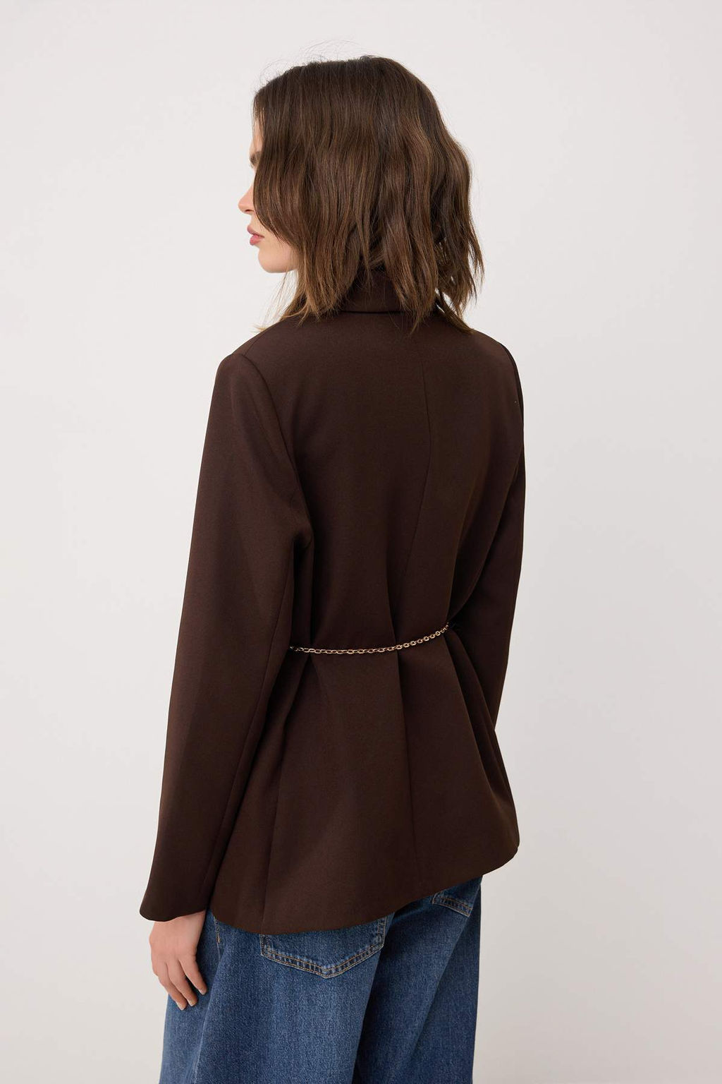 Kahverengi Aksesuar Kemerli Vatkal? Astarl? Blazer Ceket TWOSS26BC00049 - Trendyolmilla фото 4