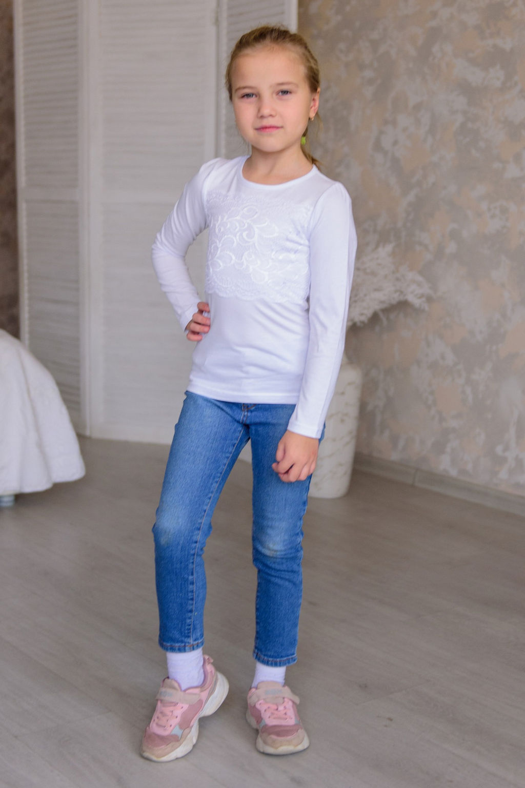 Футболка с длинным рукавом детская из кулирки с лайкрой Снежинка белый - Амадэль фото 11