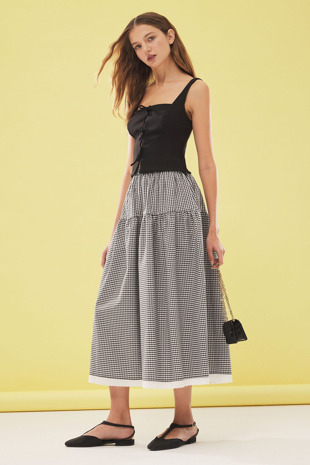 TRENDYOLMILLA Siyah Potikare Desen Dokuma Etek Ucu Dantel Detayl? A-line Midi Boy Dokuma Etek TWOSS25ET00073  фото 2