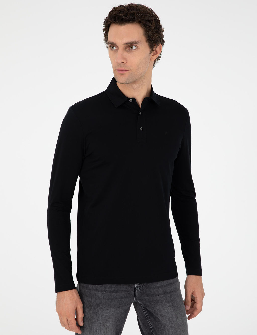 Черный хлопковый свитшот стандартного кроя с воротником поло - Cacharel фото 3