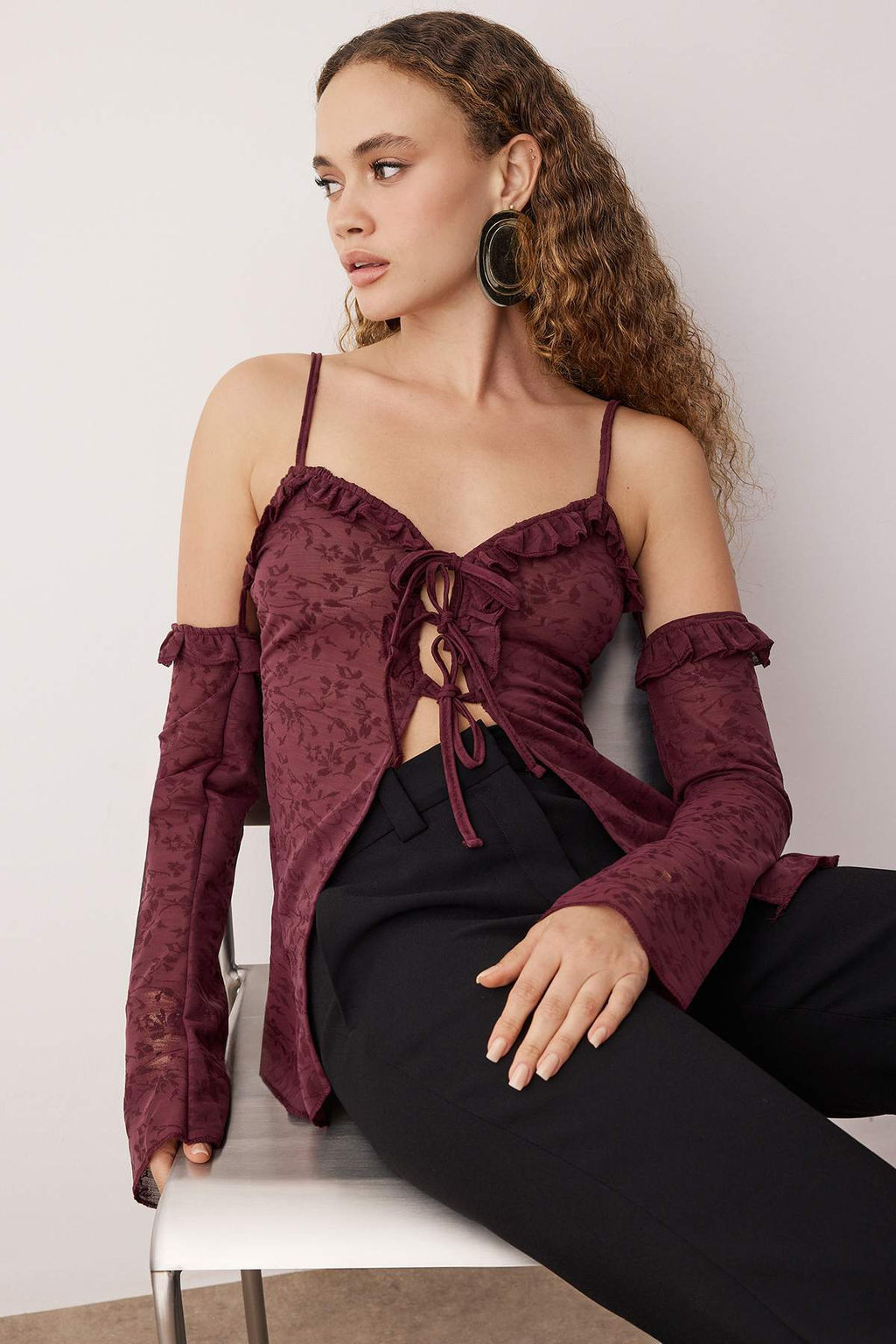 Murdum Cicekli Desenli Baglama Detayl? Boho Dantel Party Bluz TPRAW26BZ00035 - Trendyolmilla фото 2