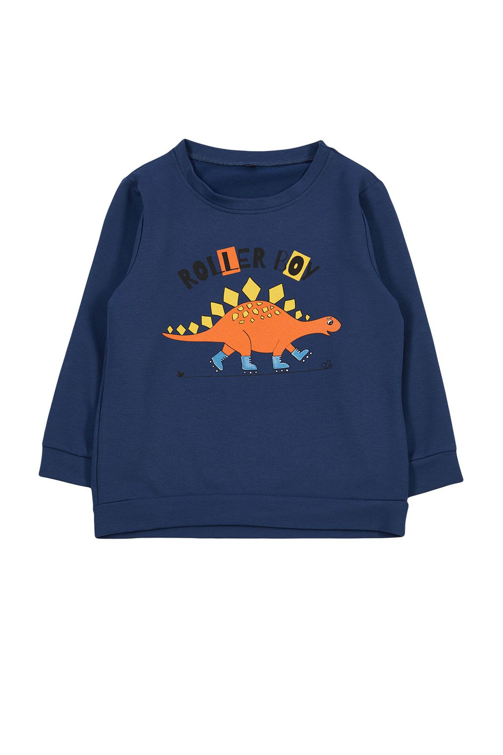 Indigo Erkek Cocuk Mevsimlik-Ince Dinozor Desenli Bisiklet Yaka Orme Sweatshirt TKDAW25SW00005