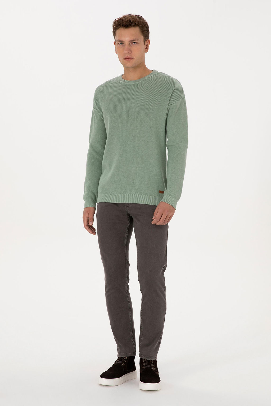 Erkek Comfort Fit Bisiklet Yaka Ye_il Melanj Basic Kazak - U.s. polo assn фото 4