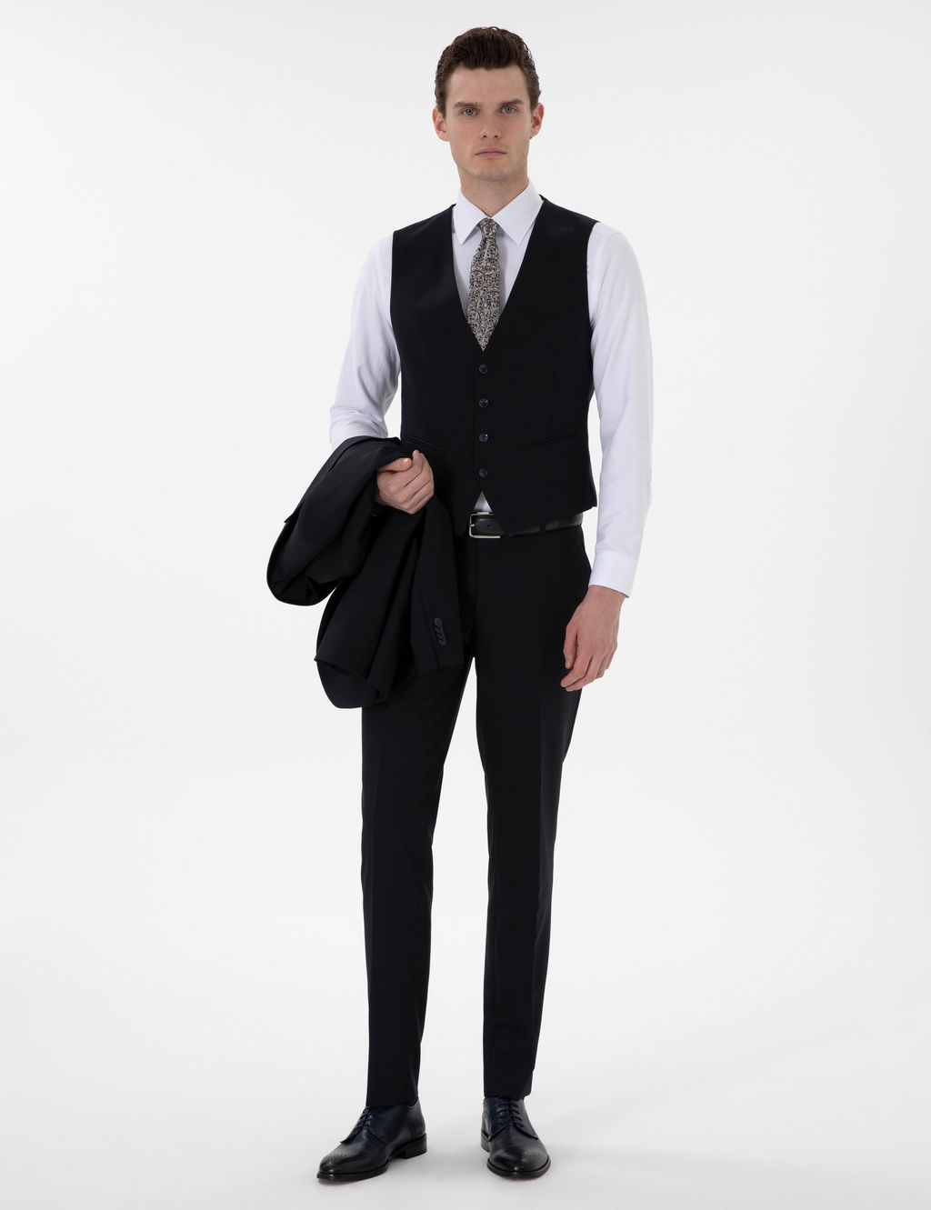 Lacivert Ex. Slim Fit Yelekli Tak_m Elbise