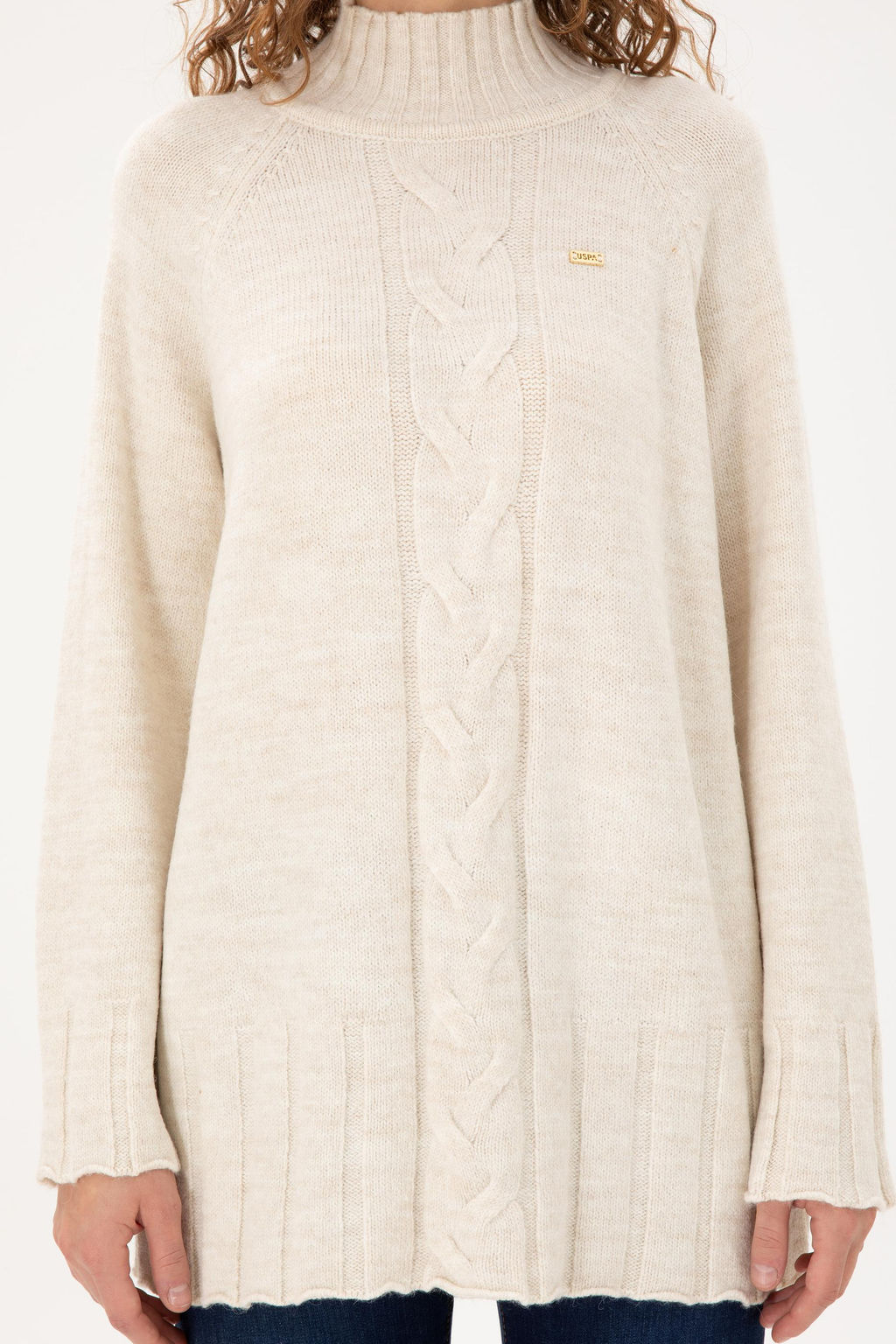 Женский кремовый меланжевый свитер Неожиданная скидка в корзине - U.s. polo assn фото 6