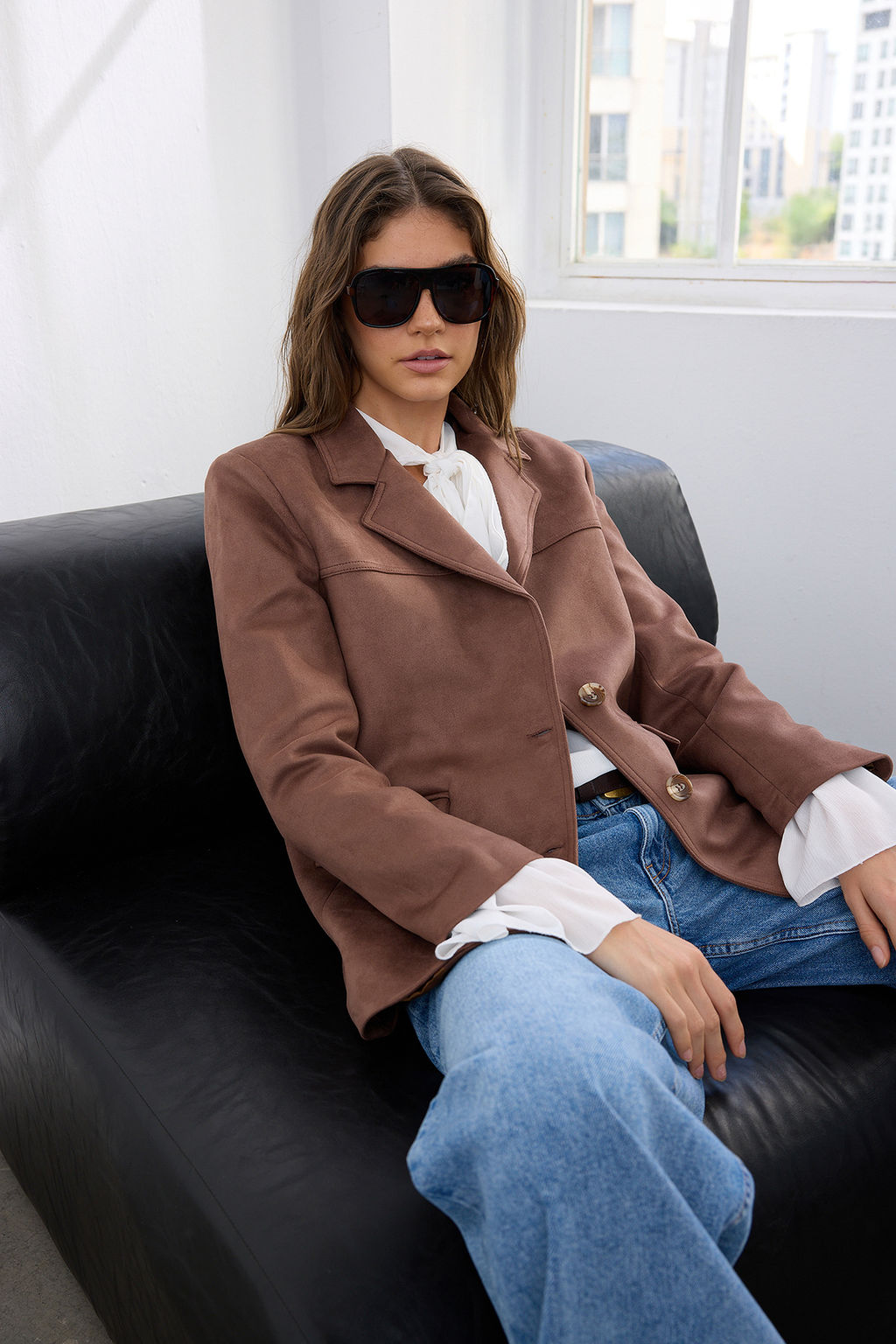 Koyu Kahverengi Rahat Kal?p Dokuma Suet Blazer Ceket TWOAW26BC00001 - Trendyolmilla фото 2