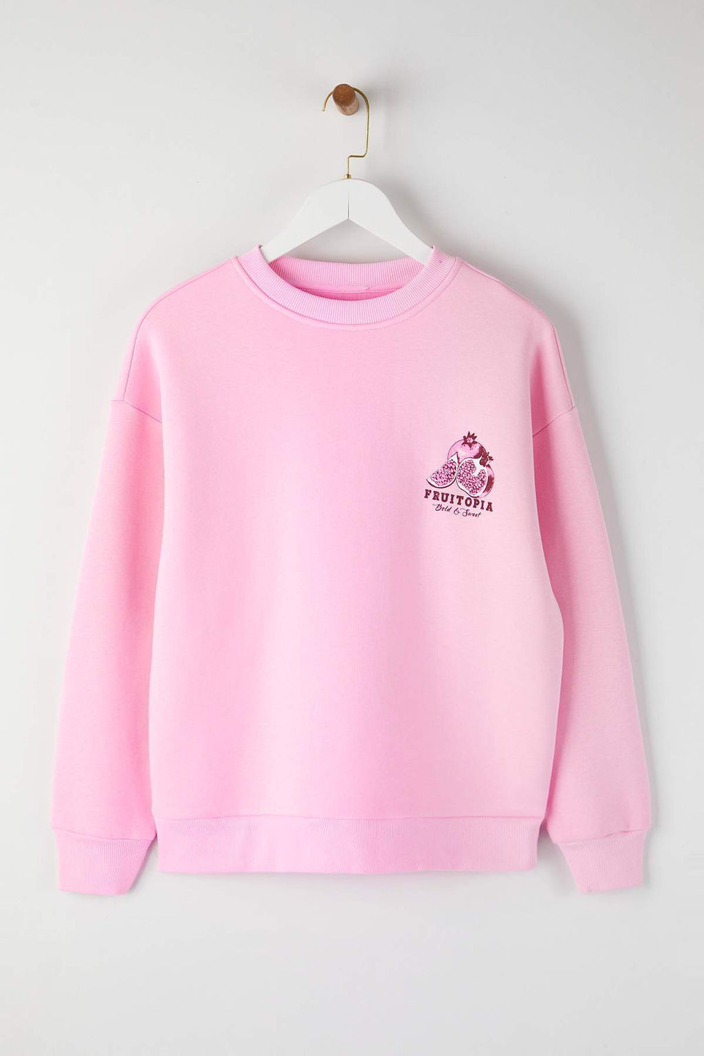Ac?k Pembe S?rt ve On Meyve Bask?l? Oversize/Genis Kesim Orme Sweatshirt TWOAW26SW00128 - Trendyolmilla фото 6