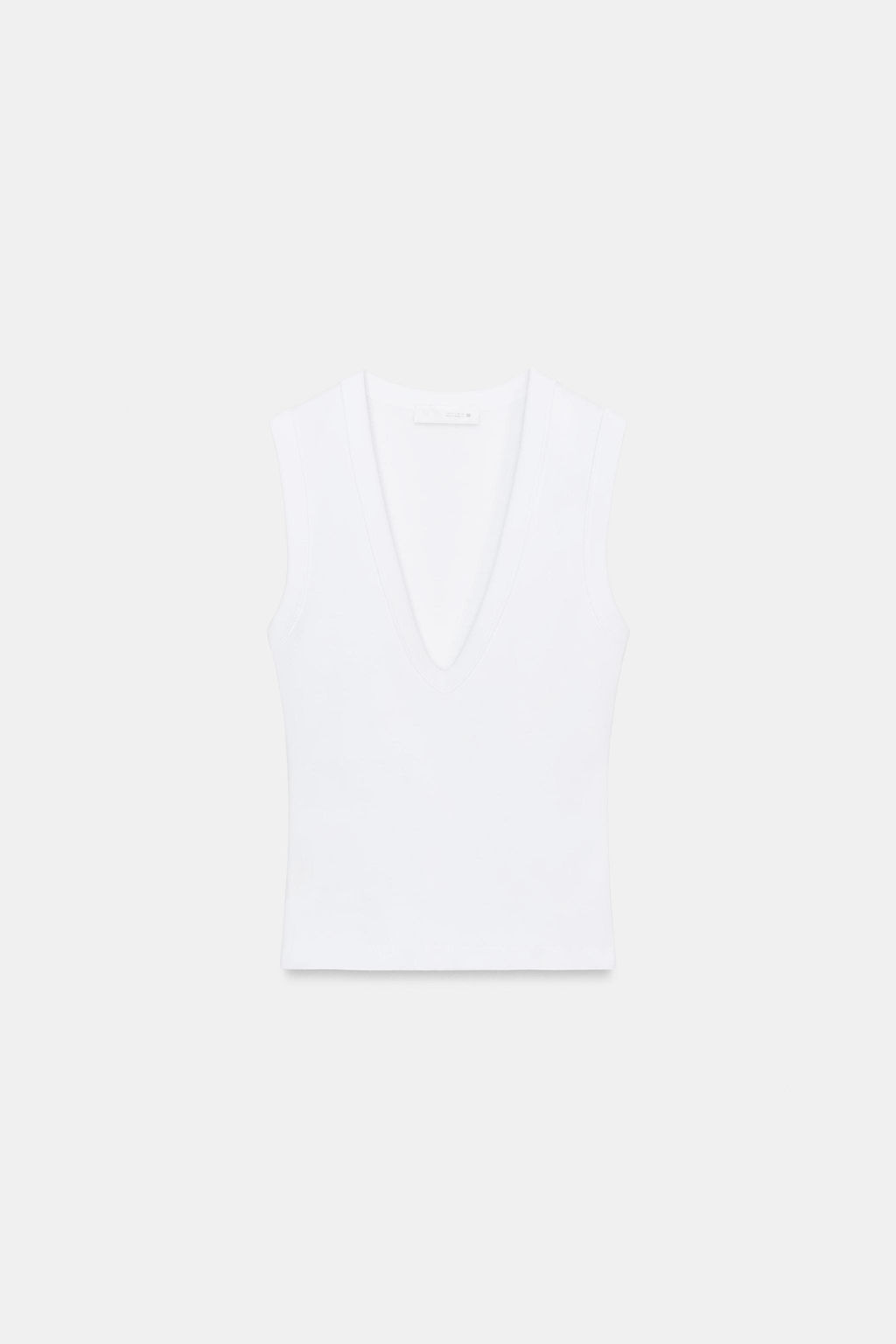 CAMISETA ALGOD?N ESCOTE PICO / Blanco - Zara фото 6