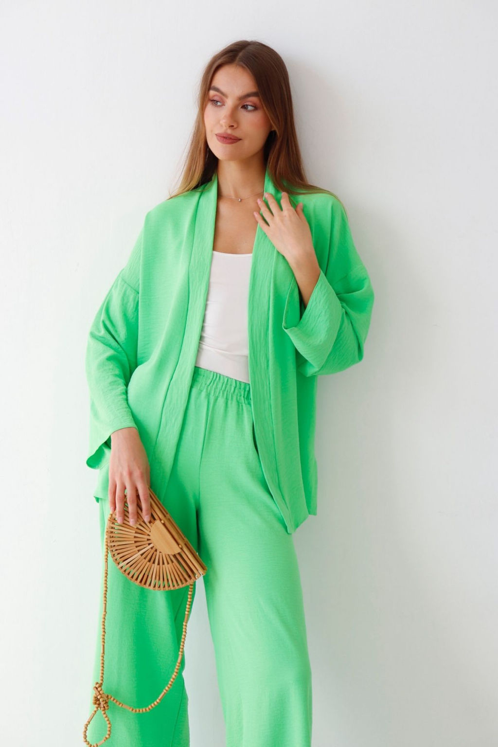 9359 Костюм из кимоно и брюк-палаццо салатовый - Martichelli фото 2