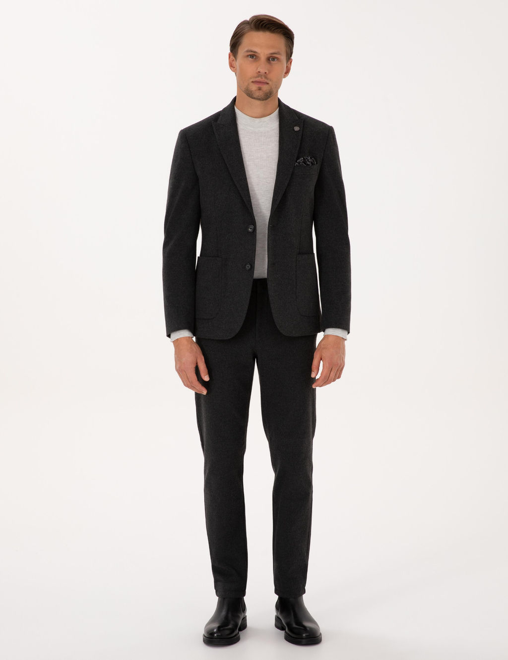 Antrasit Slim Fit Flanel Dokulu Kuma_ Pantolon - Pierre cardin фото 7