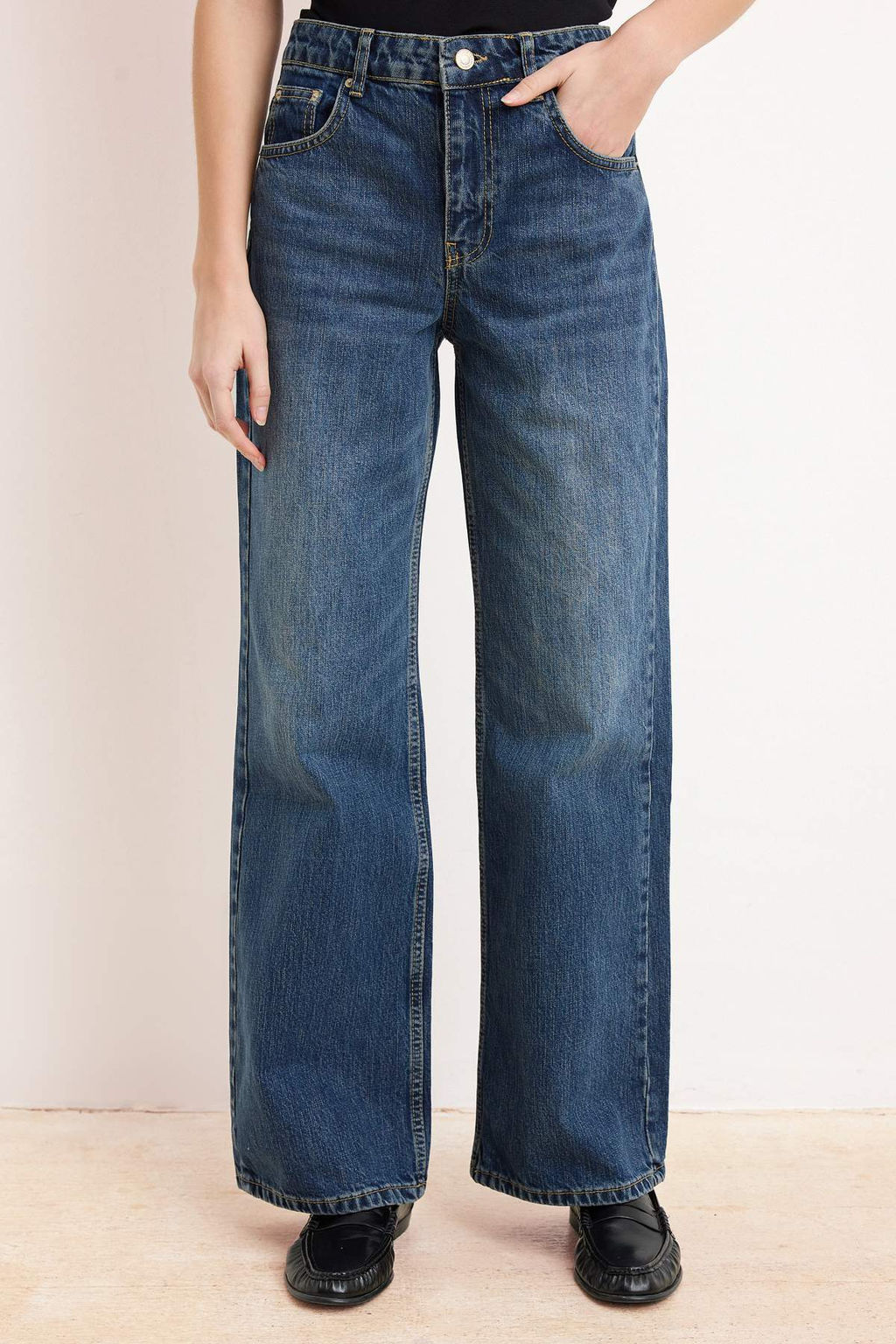 Koyu Mavi Normal Bel Genis Paca Wide Leg Jeans TWOSS26JE00042 - Trendyolmilla фото 5