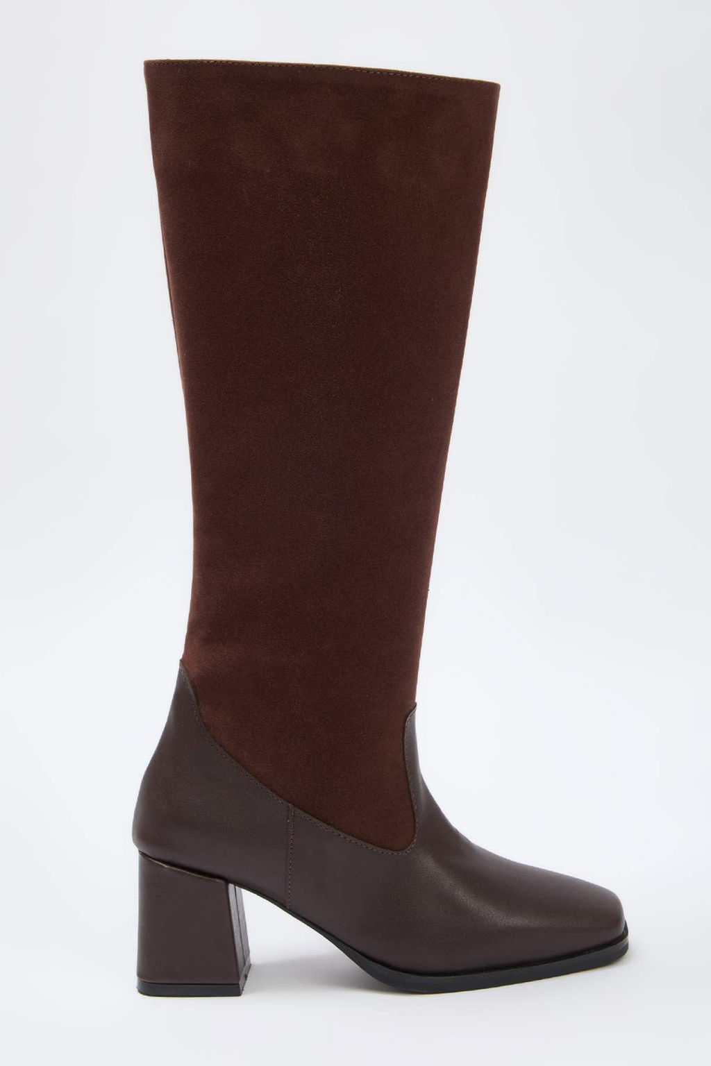 Kahverengi Suet Kontrast Detayl? Blok Topuklu Kad?n Cizme TAKAW26CZ00026