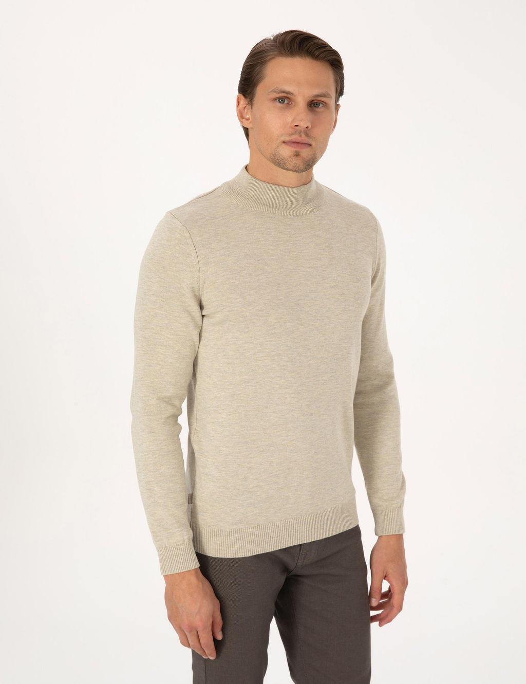 Kum Melanj Slim Fit Yar_m Bal_k__ Yaka Basic Triko Kazak - Pierre cardin фото 3