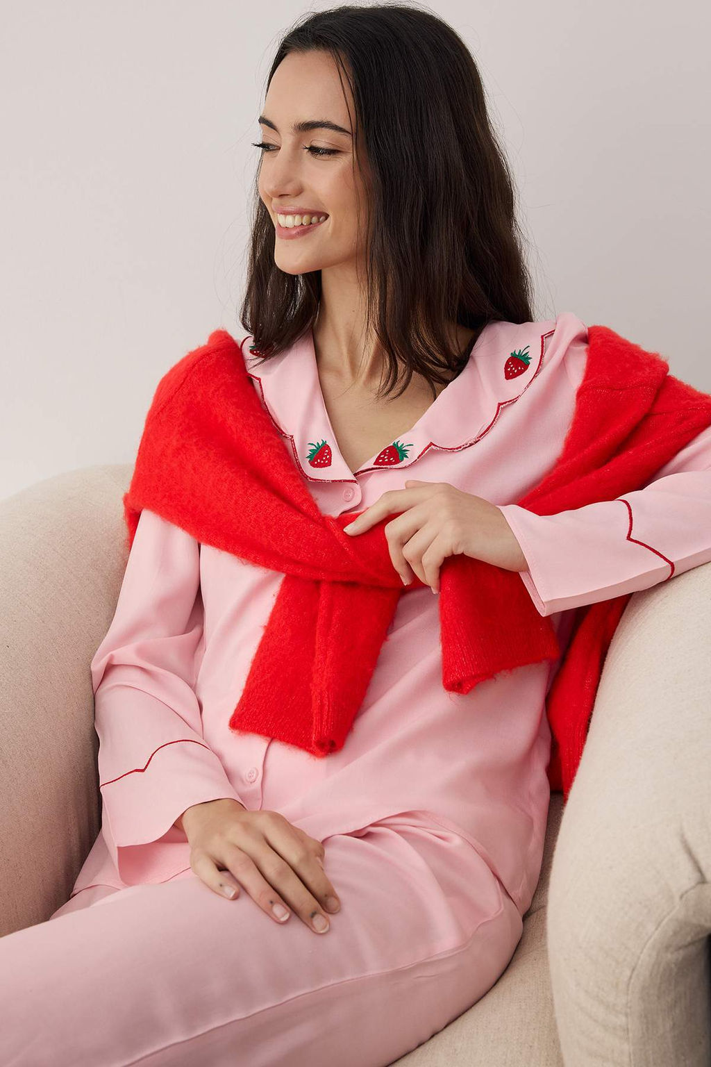 Pembe Duz Shally Dokuma Pijama Tak?m? THMAW26PT00169