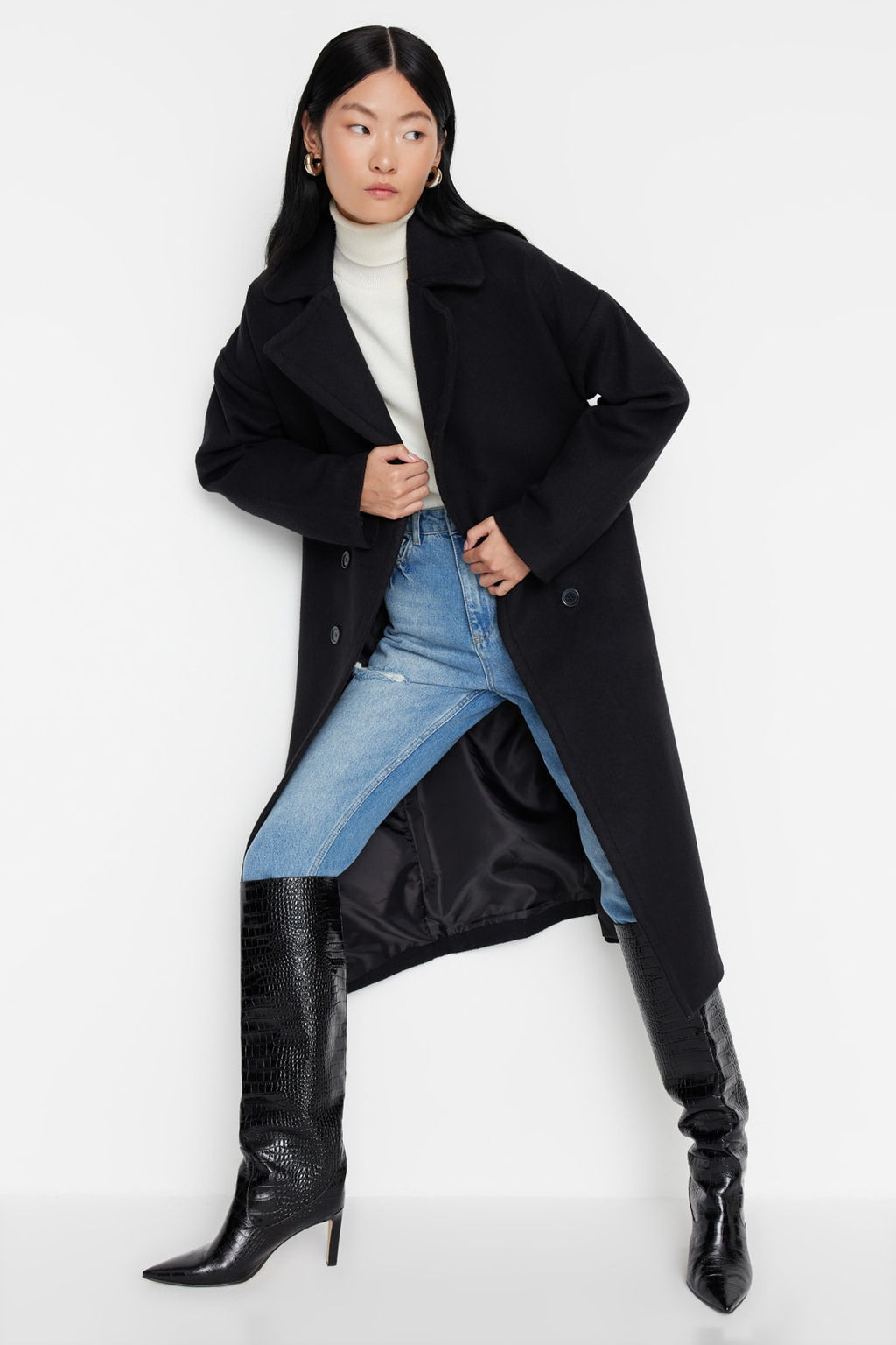 Trendyolmilla Fusya Oversize Genis Kesim Uzun Yunlu Kase Kaban TWOAW21KB0038  фото 15