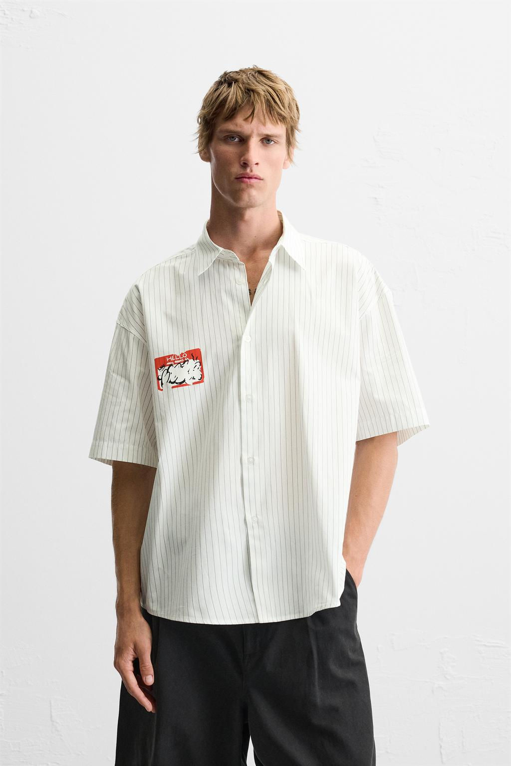 STRIPED SHIRT WITH PRINTED STICKER - Zara фото 2
