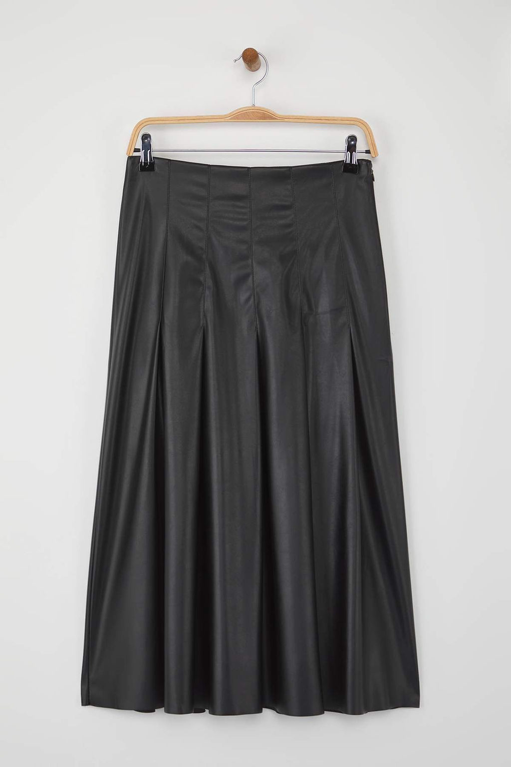 Siyah Suni Deri Pileli Midi Dokuma Etek TWOAW26ET00029 - Trendyolmilla фото 6