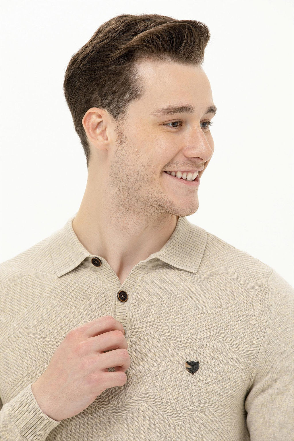 Мужской трикотажный свитер с воротником поло и каменным меланжом Неожиданная скидка в корзине - U.s. polo assn фото 2