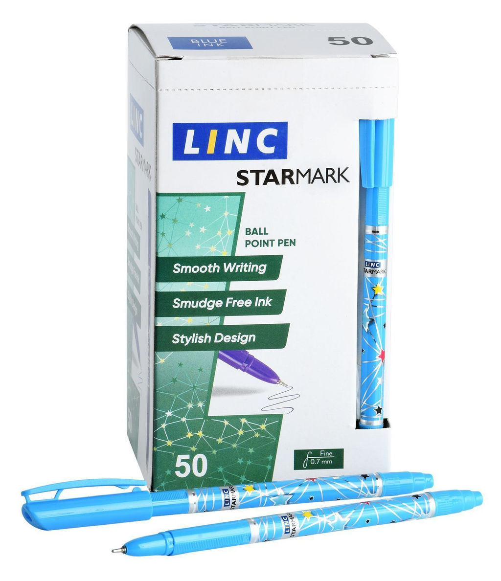 Цена за 5 шт.Ручка шариковая LINC STARMARK 0,70 мм синий круглый корпус