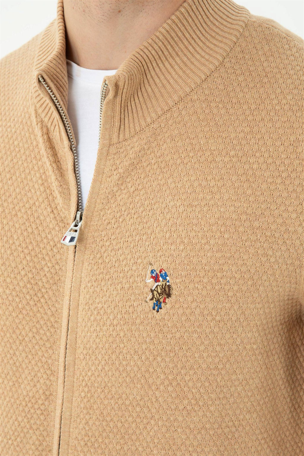 Мужской базовый трикотажный кардиган песочного меланжа - U.s. polo assn фото 7