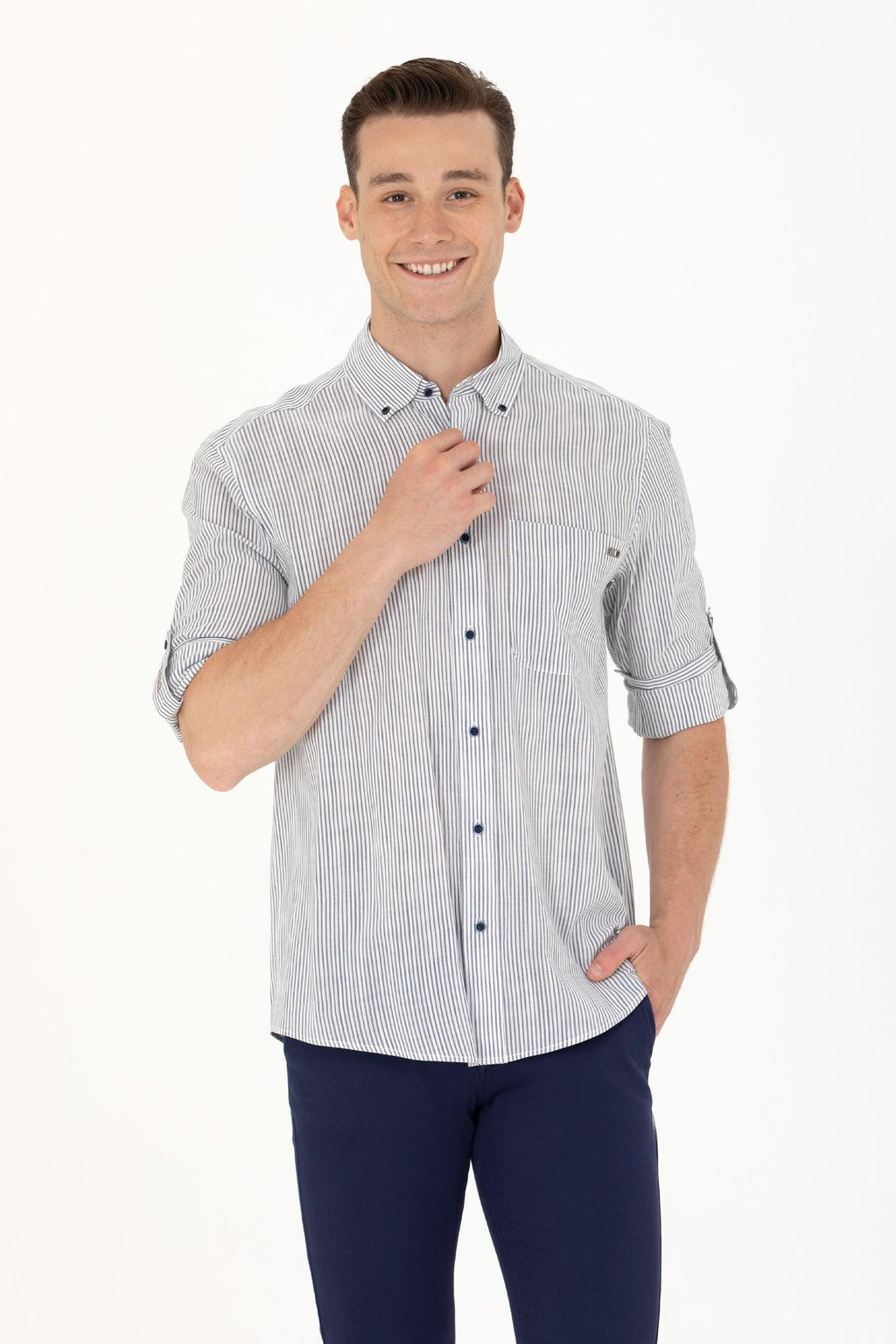 U. S. Polo Assn Мужская белая рубашка в темно-синюю полоску - U.s. polo assn фото 3