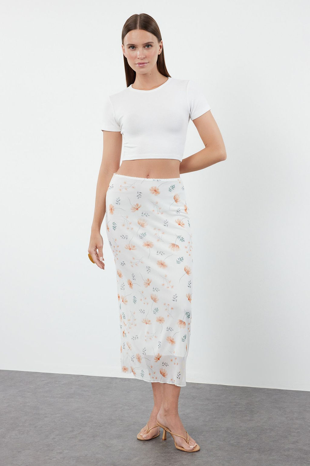 TRENDYOLMILLA Siyah Bel Detayl? Bask?l? Esnek Tul Maxi Orme Etek TWOAW24ET00124  фото 10