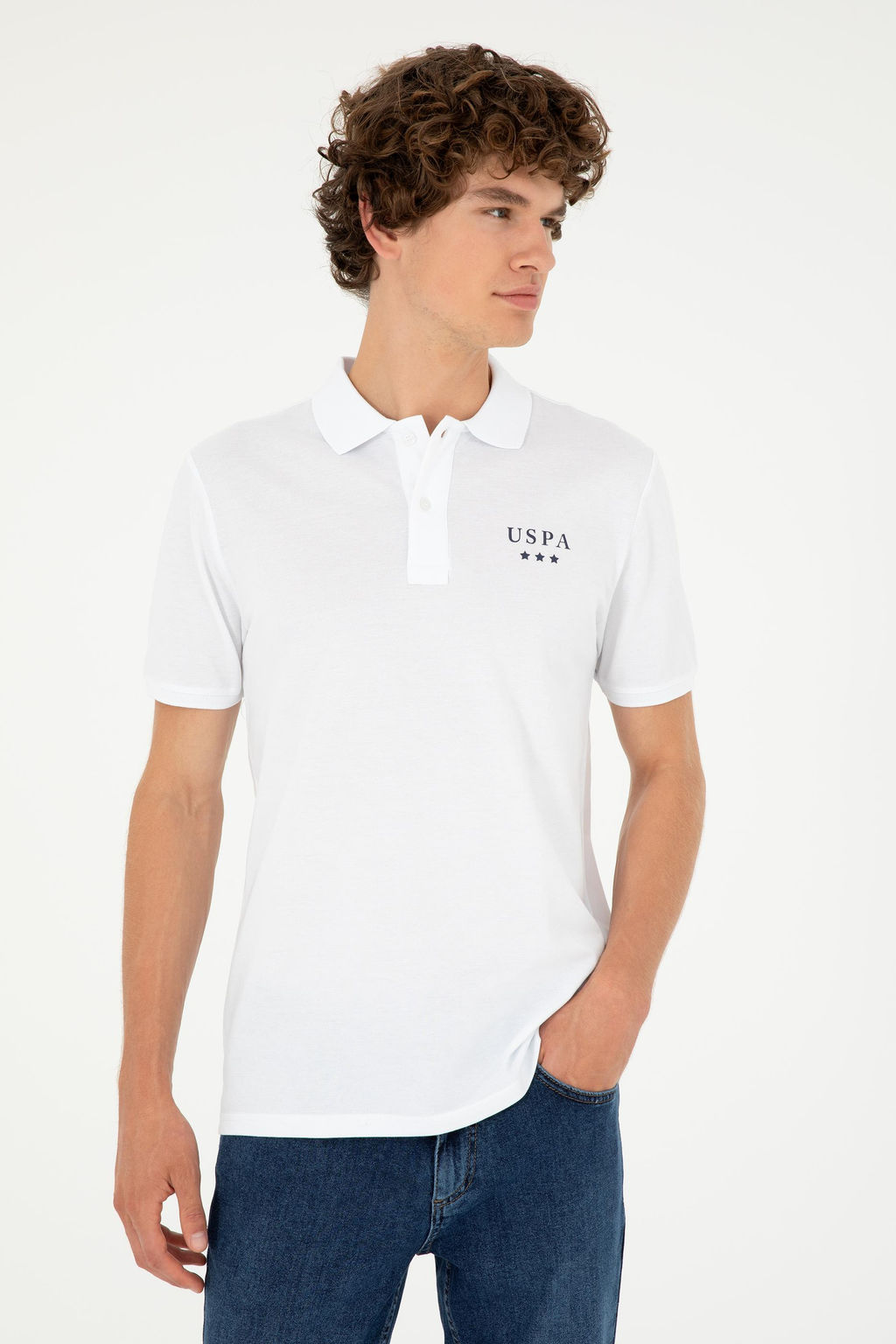 Футболка Regular Fit Polo Yaka белая из хлопка