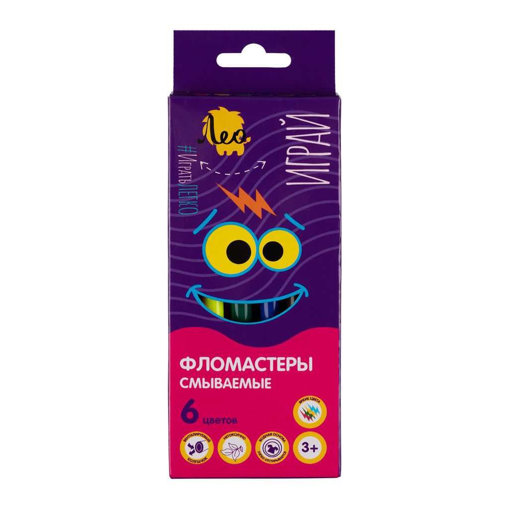 Лео Играй Фломастеры смываемые LPFP-06 6 цв