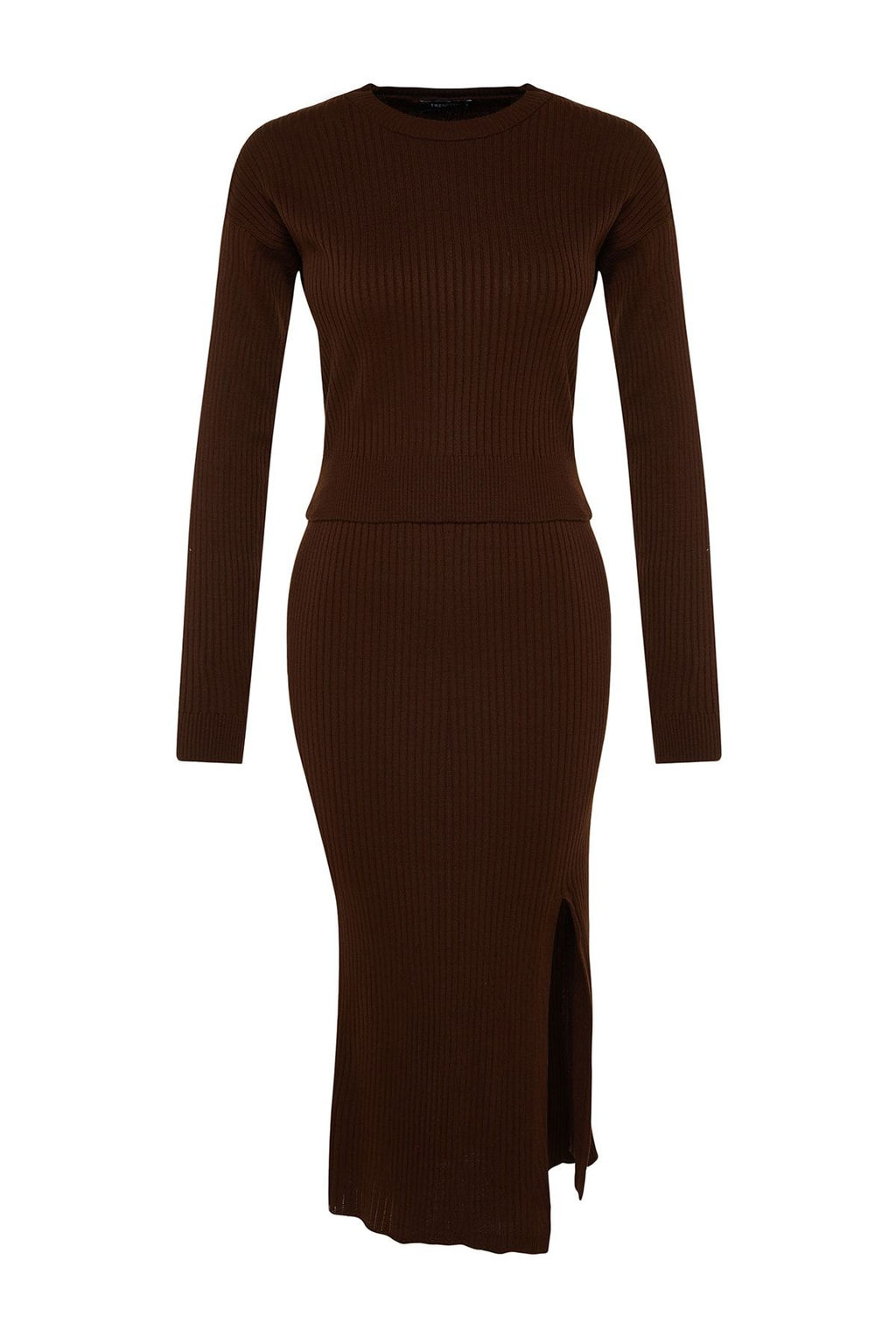 Kahverengi Crop Triko Alt-Ust Tak?m TWOAW23AU00240