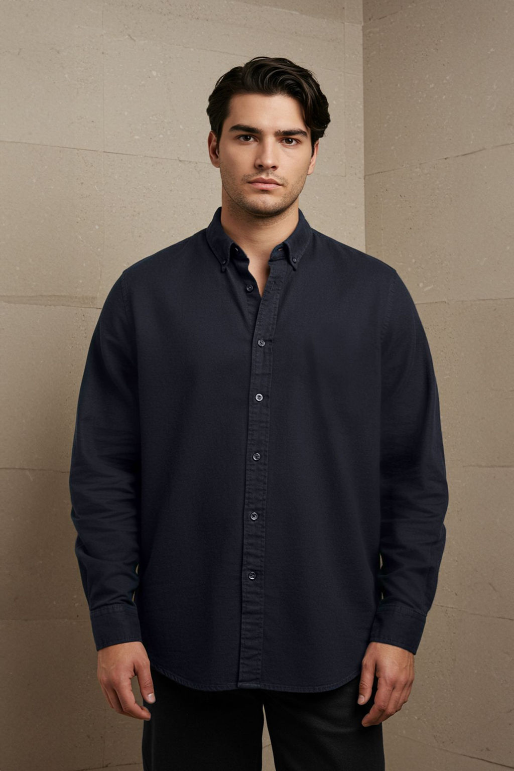 TRENDYOL MAN Lacivert Regular Fit Keten Gorunumlu Buyuk Beden Gomlek TMNSS24AX00006