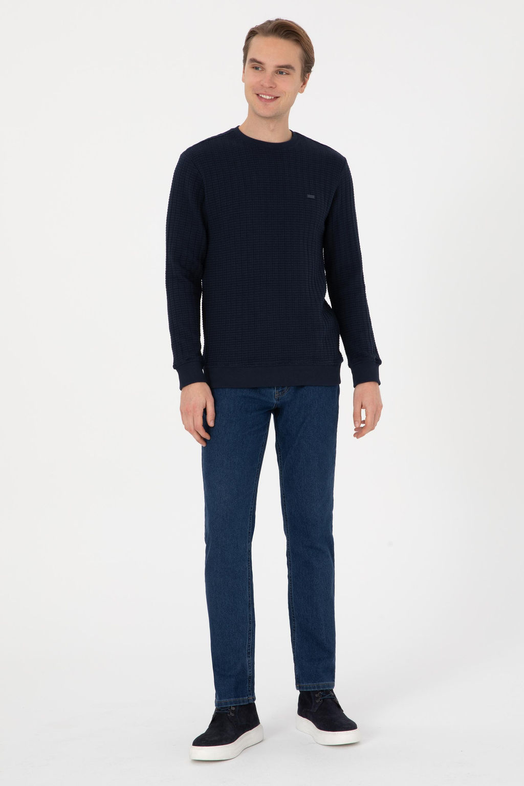 Erkek Regular Fit Bisiklet Yaka Lacivert Sweatshirt