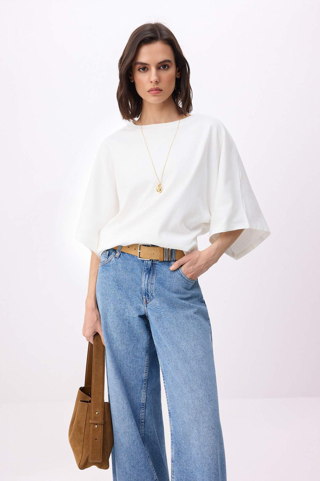 Kahverengi Regular/Normal Kal?p Dusuk Kol K?sa Kollu Soft Touch Orme T-shirt TWOSS26TS00221 - Trendyolmilla фото 6