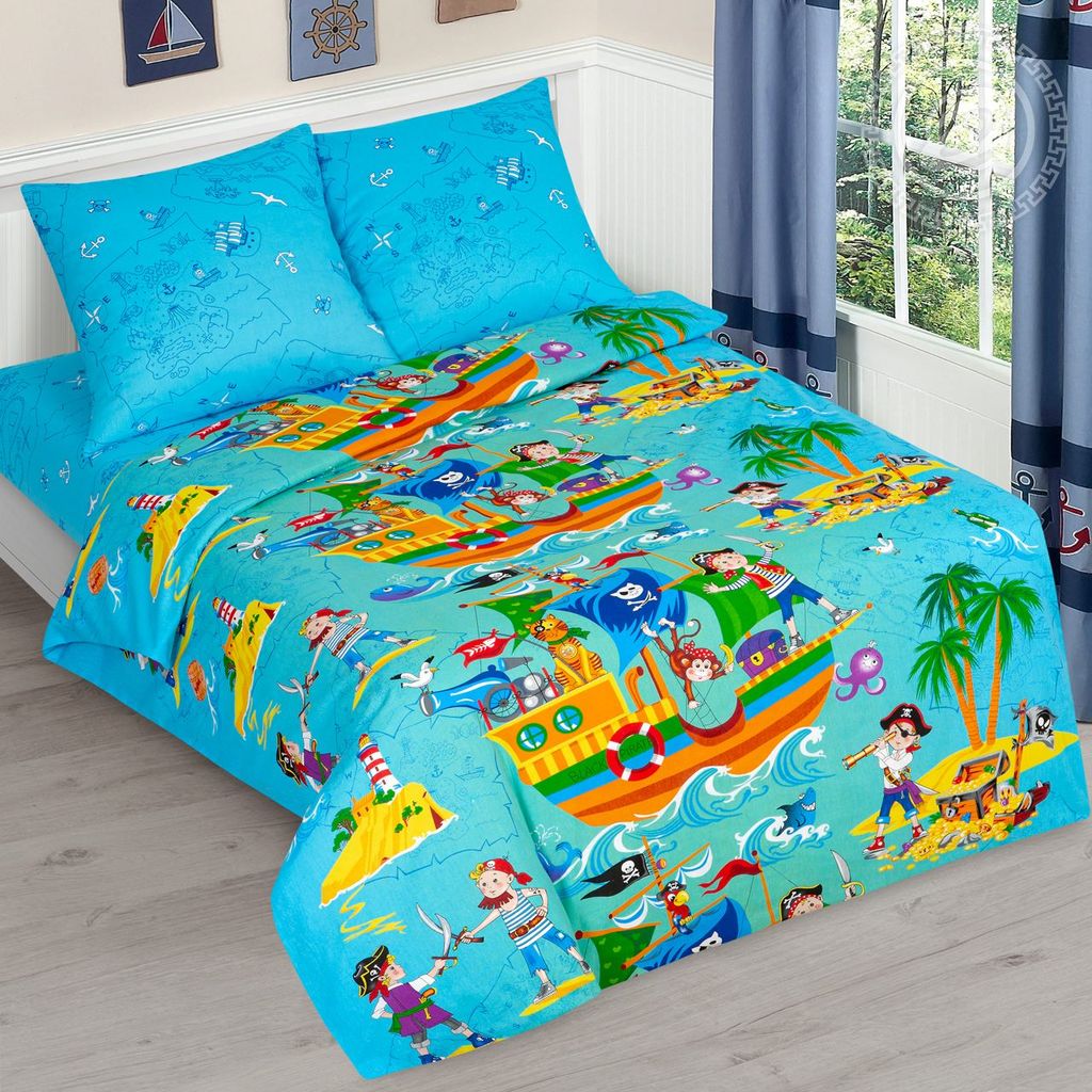 Морской бой 1,5 сп./Пододеяльник: 1 шт. - 215*143; Простыня: 1 шт. - 214*150; Наволочка: 2 шт. - 70*70; Бязь детская
