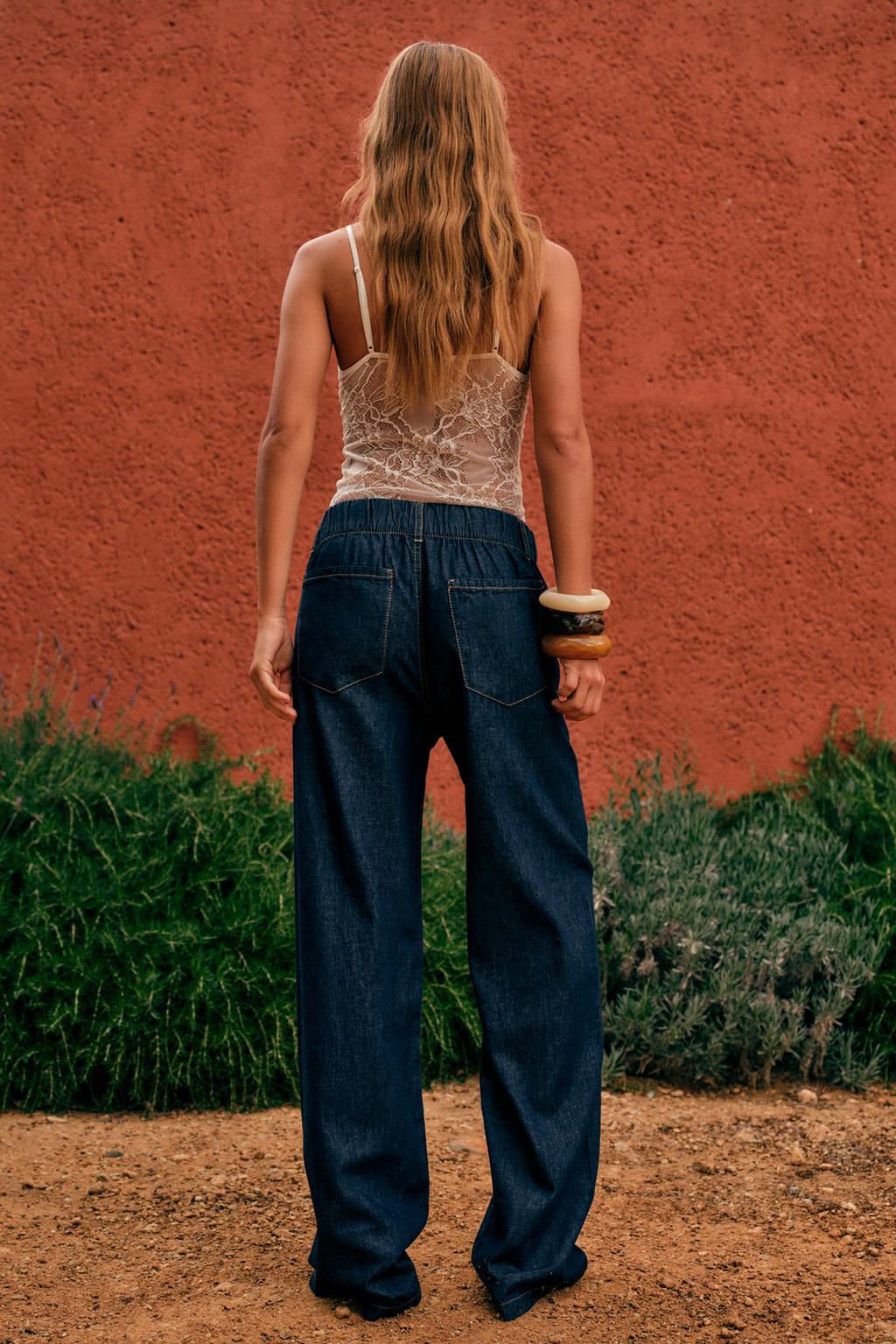 FLOWING DENIM-EFFECT TROUSERS - Zara фото 13