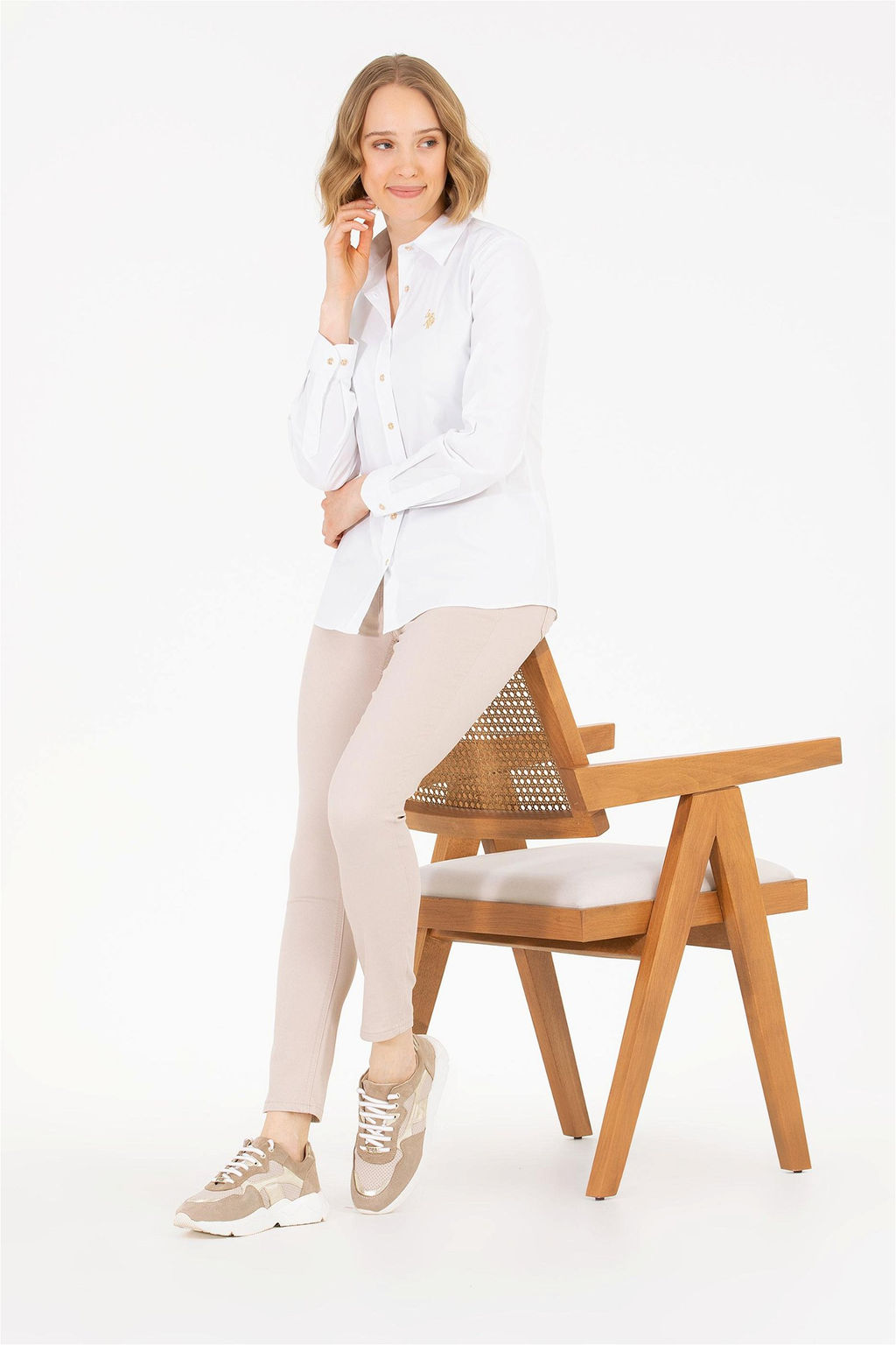 U. S. Polo Assn Женская белая базовая рубашка с длинным рукавом - U.s. polo assn фото 11