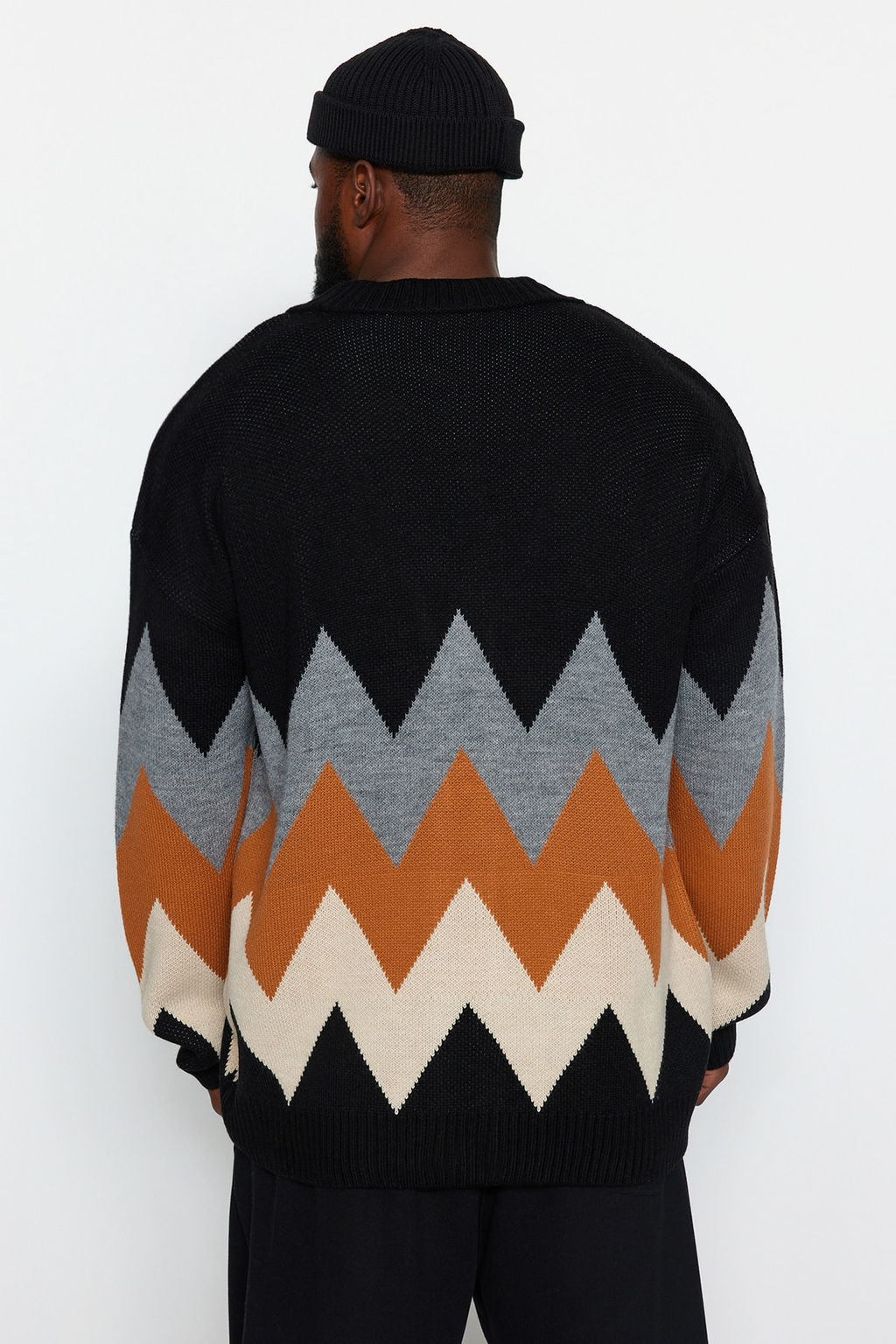 TRENDYOL MAN Siyah Buyuk Beden Oversize Fit Genis Kal?p Baklava Desenli Triko H?rka TMNAW24AV00004 - Trendyolmilla фото 6