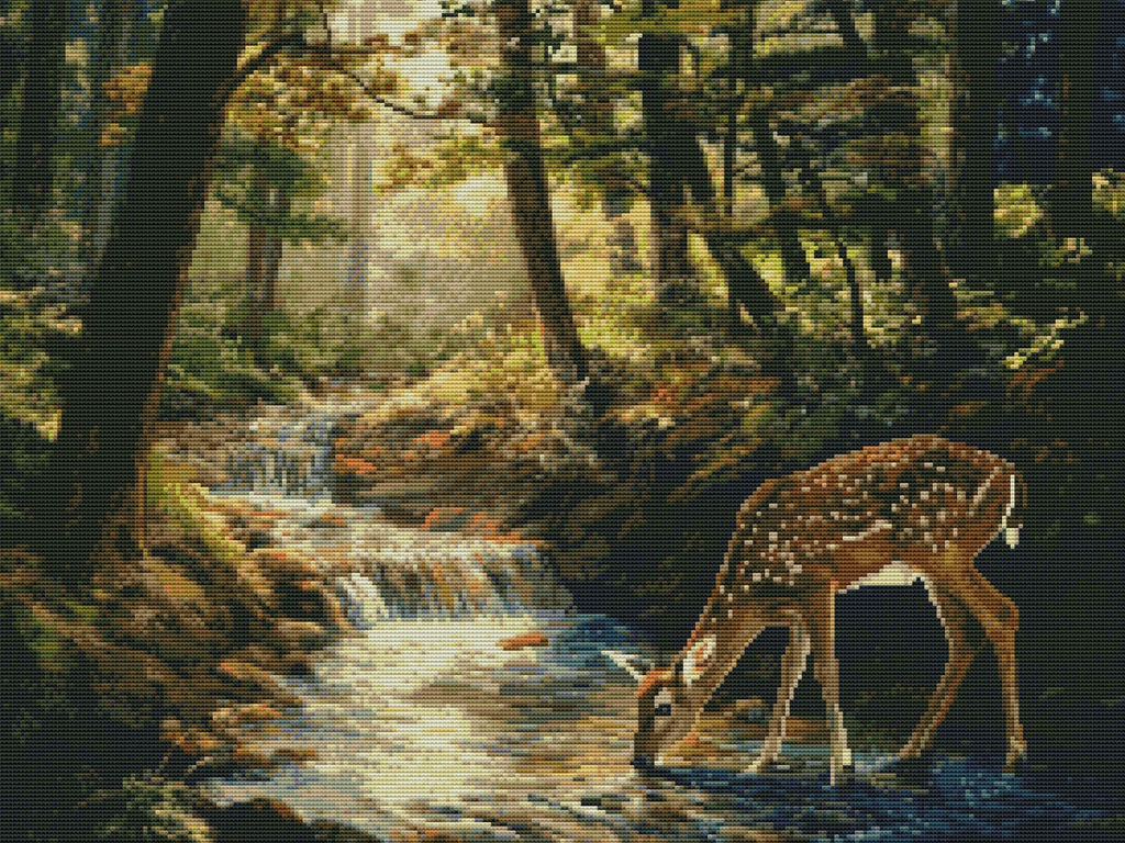 Вышивка крестиком 40х50см, Олень в лесу