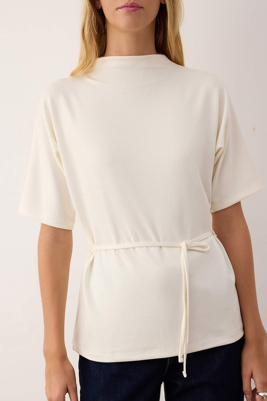 Ekru Baglama Detayl? Regular/Normal Kal?p Orme Bluz TWOAW26BZ00174