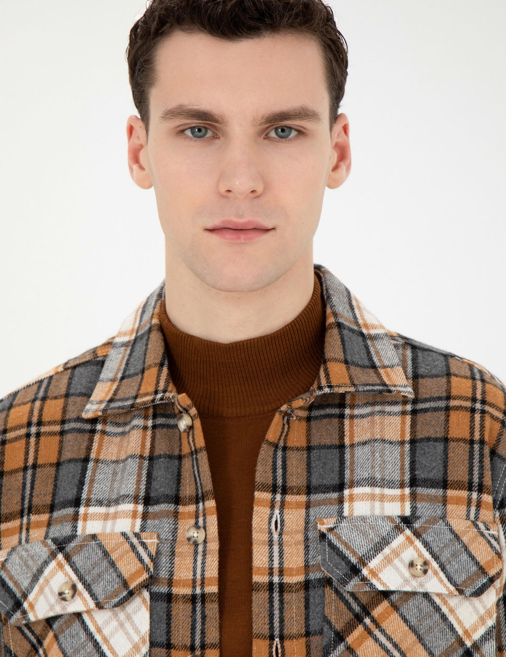 A__k Kahverengi Oduncu Oversize Uzun Kollu G_mlek