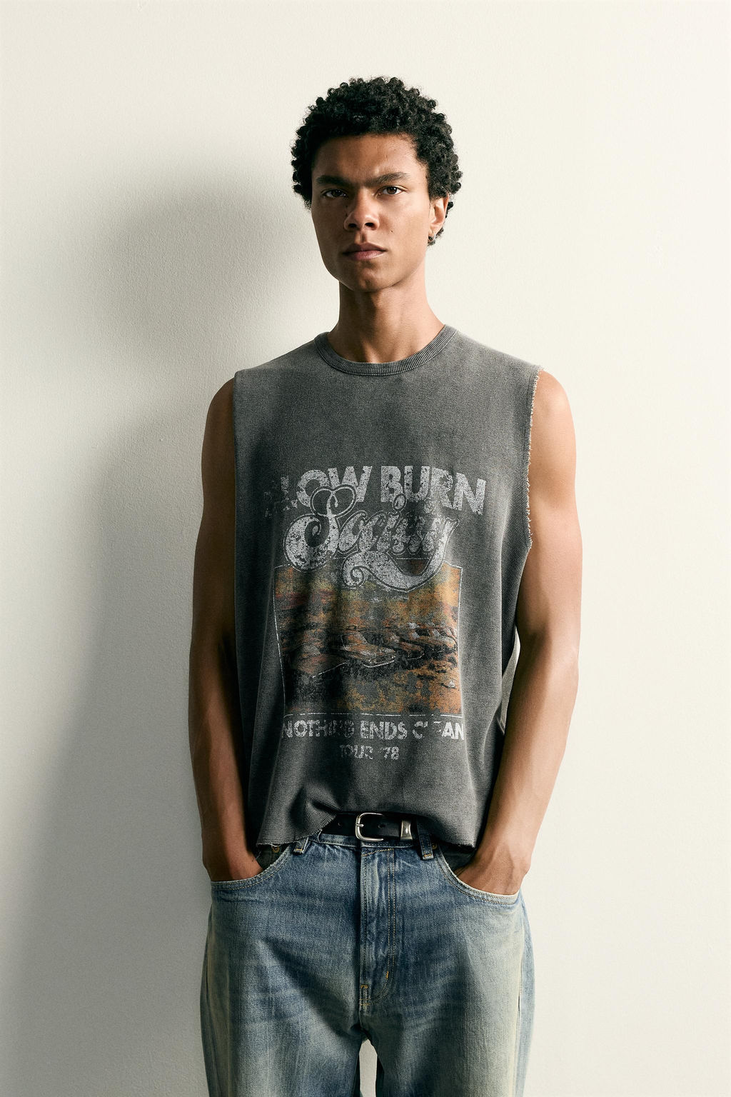 CAMISETA TANK PUNTO LAVADO ESTAMPADO / Negro - Zara фото 2