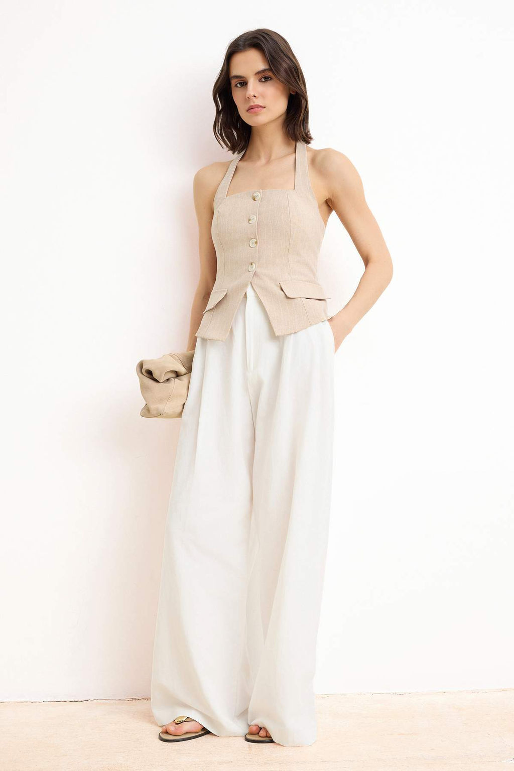 Bej Boyundan Baglamal? Cizgili Dokuma Yelek TWOSS26YE00019 - Trendyolmilla фото 2