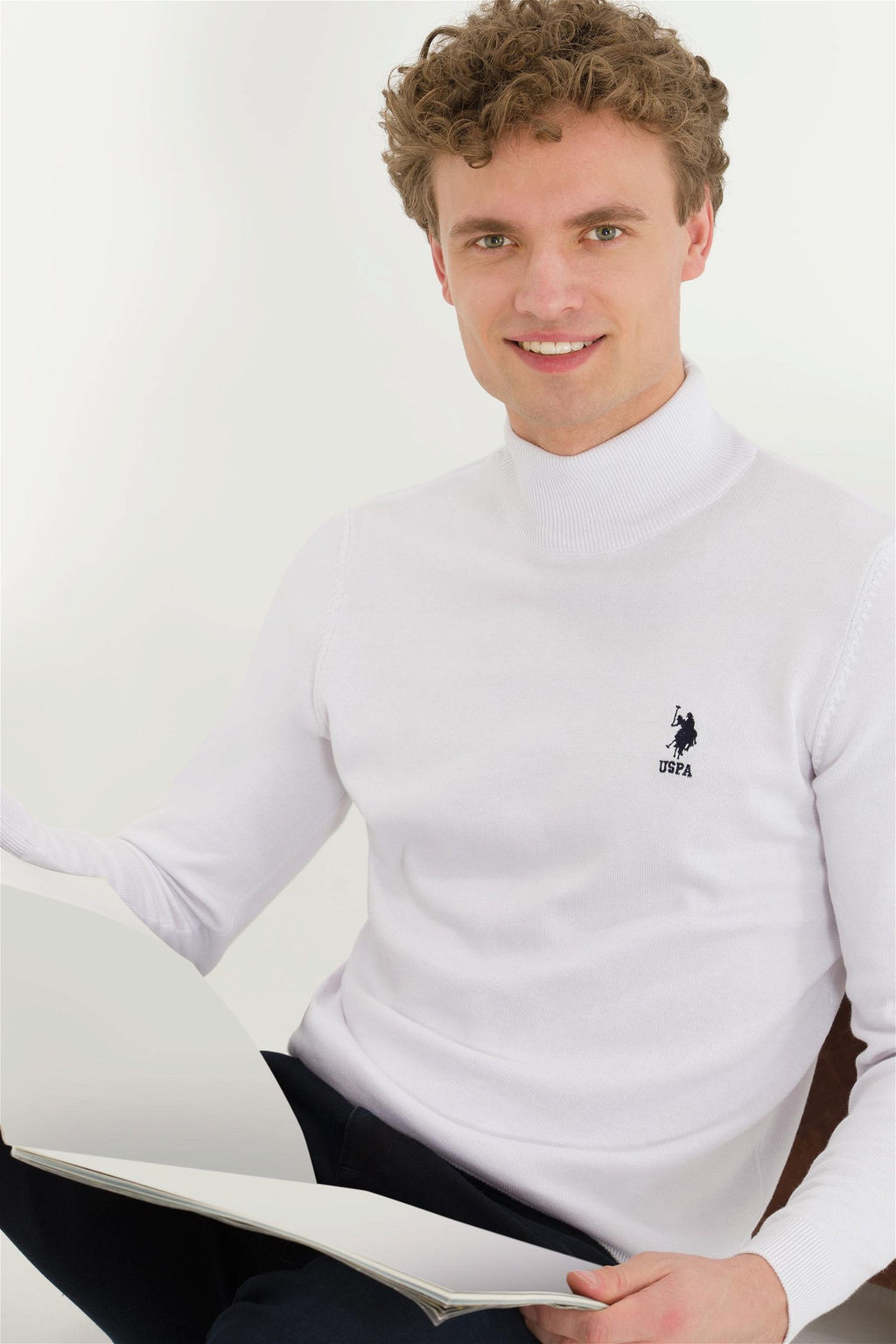 Мужская белая водолазка базового трикотажа, свитер - U.s. polo assn фото 2