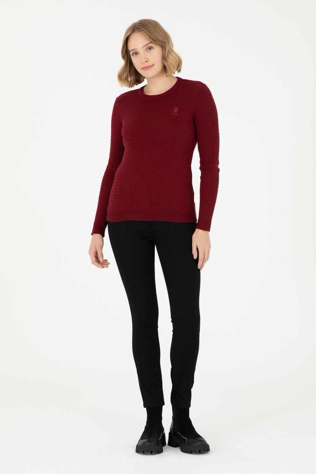 Женский бордово-красный базовый свитер - U.s. polo assn фото 4