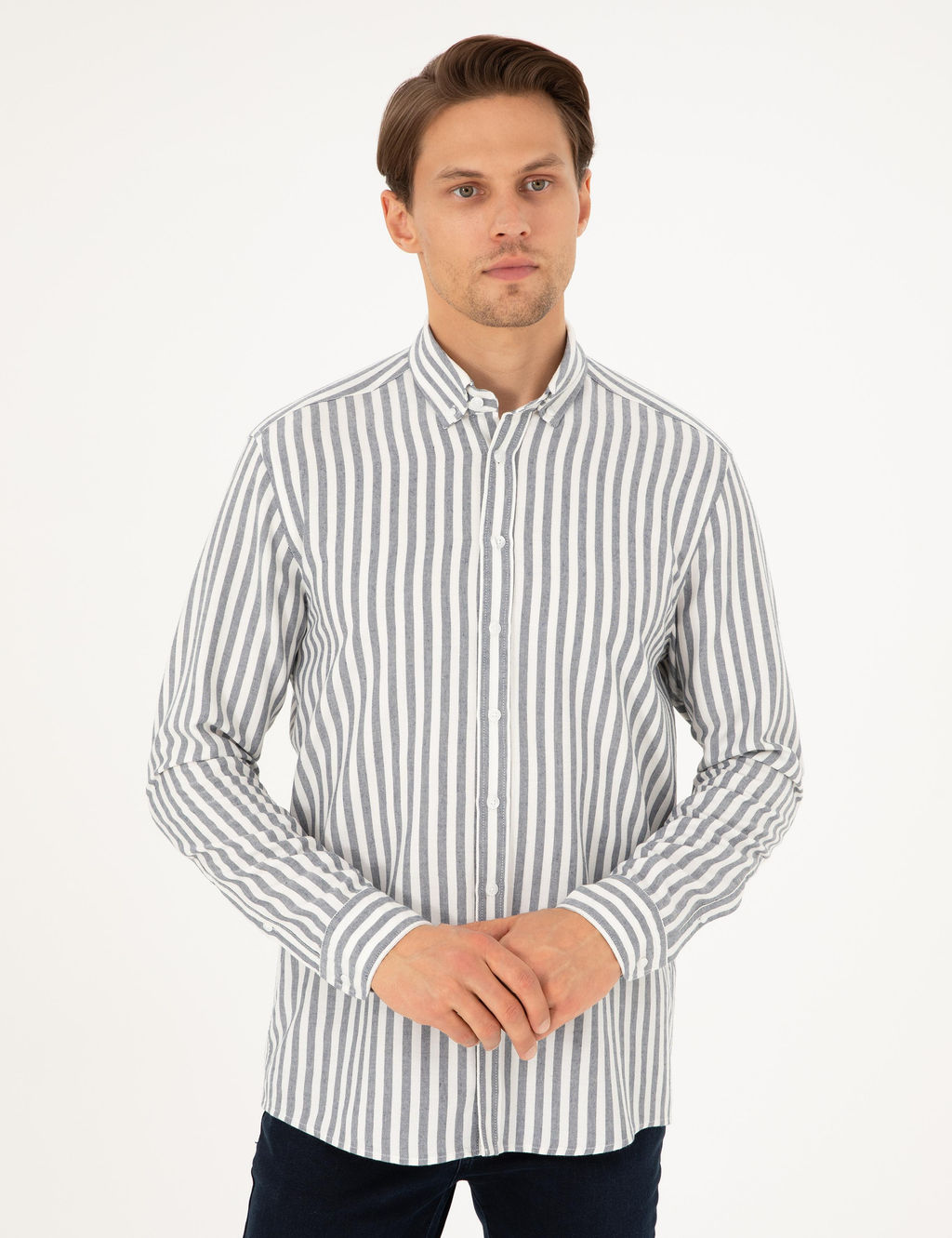 Рубашка Regular Fit темно-синяя в полоску