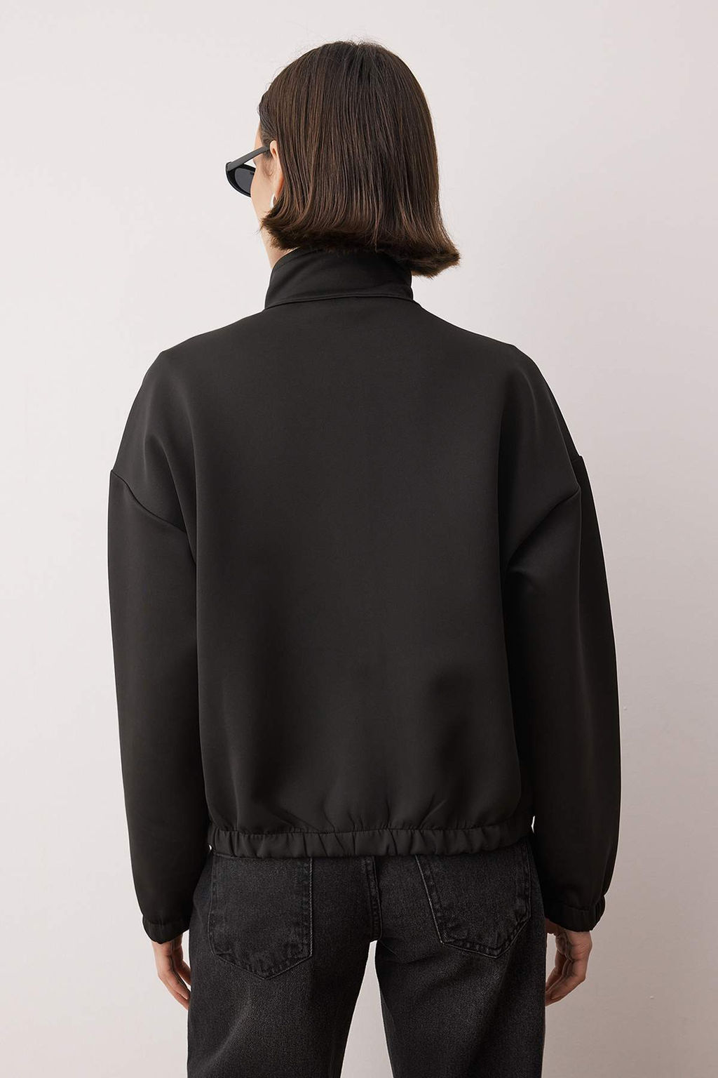 Siyah Bomber Relaxed/Rahat Kal?p Dalg?c/Scuba Orme Ceket TWOAW26CE00085 - Trendyolmilla фото 4