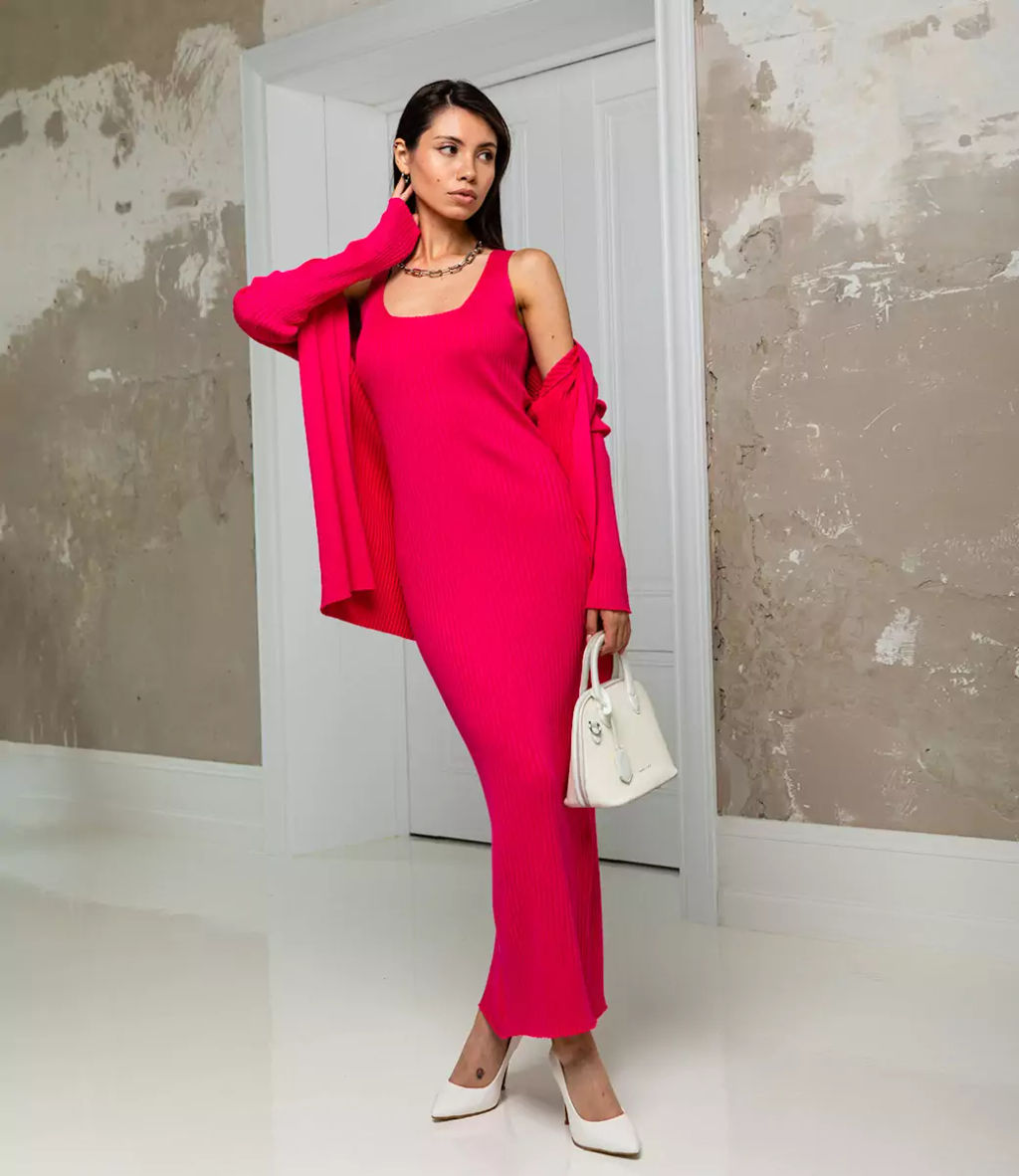 Комплект платье+кардиган #КТ831 (4), малиновый